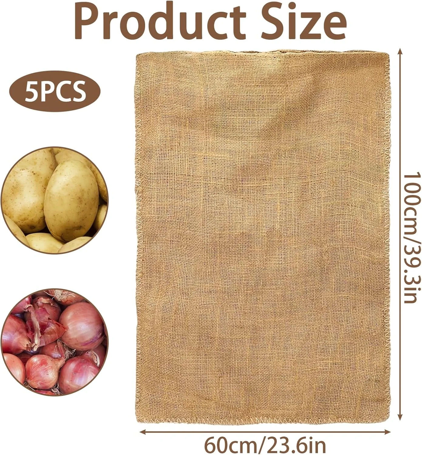 بسته 5 عددی گونی کنفی بزرگ CYEER، گونی سیب زمینی 100x60 سانتی متر برای نگهداری، گونی گونی مناسب برای سیب زمینی و سبزیجات