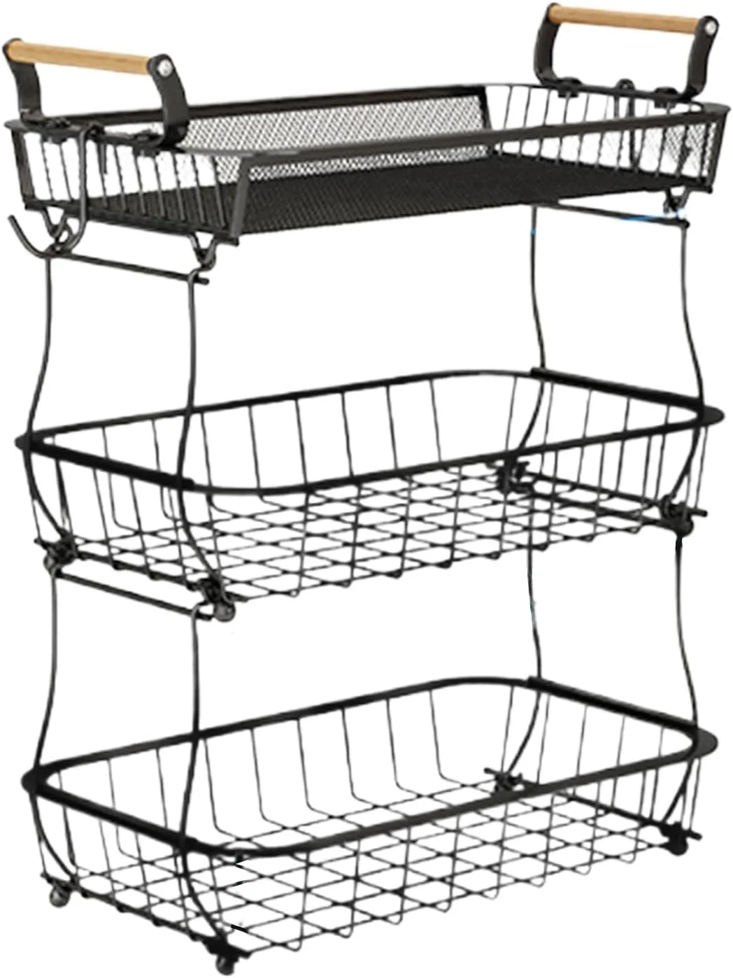 استند میوه | سبد سبزیجات 3 طبقه برای آشپزخانه، سازمان دهنده ذخیره سازی سیم فلزی با آویز موز برای سبزیجات، نان، تنقلات، انبار، خانه، آپارتمان، خانه روستایی