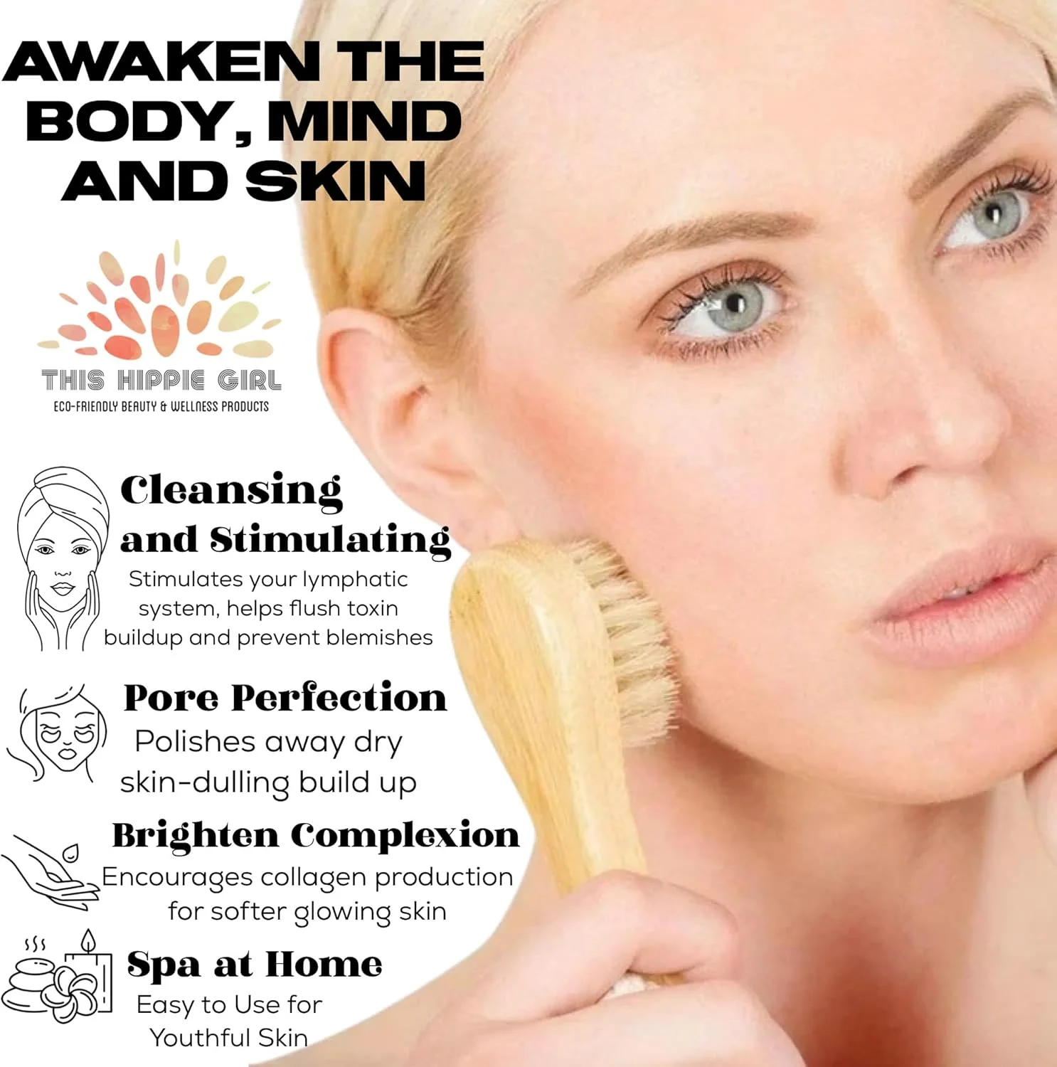 برس خشک صورت Boho Aromatic This Hippie Girl، برس خشک صورت، برس لایه بردار صورت، برس اسکرابر موی طبیعی برای ماساژ صورت، گردش خون صورت، لایه بردار صورت، ابزار مراقبت از صورت