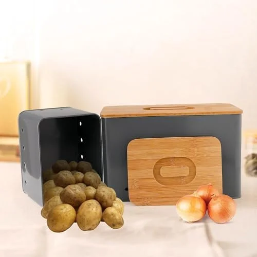 ظرف نگهداری پیاز و سیب زمینی Ekhasa برای آشپزخانه با درب (12.35 لیتر، 5.2 لیتر، مجموعه 2 عددی) | ست ظروف نگهداری مواد غذایی | جعبه های نگهداری و نظم دهنده برای آشپزخانه | جعبه های حلبی سبزیجات برای نگهداری، آبی-سبز ظرف نگهداری پیاز و سیب زمینی Ekhasa برای آشپزخانه با درب (12.35 لیتر، 5.2 لیتر، مجموعه 2 عددی) | ست ظروف نگهداری مواد غذایی | جعبه های نگهداری و نظم دهنده برای آشپزخانه | جعبه های حلبی سبزیجات برای نگهداری، آبی-سبز