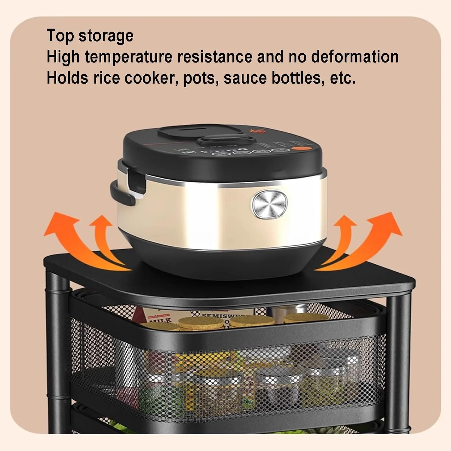 سبد میوه ایمی‌جی برای آشپزخانه، قفسه چند لایه ایستاده زمینی، قفسه چرخشی نگهداری مواد غذایی خانگی برای سیب زمینی، پیاز، نان، موز