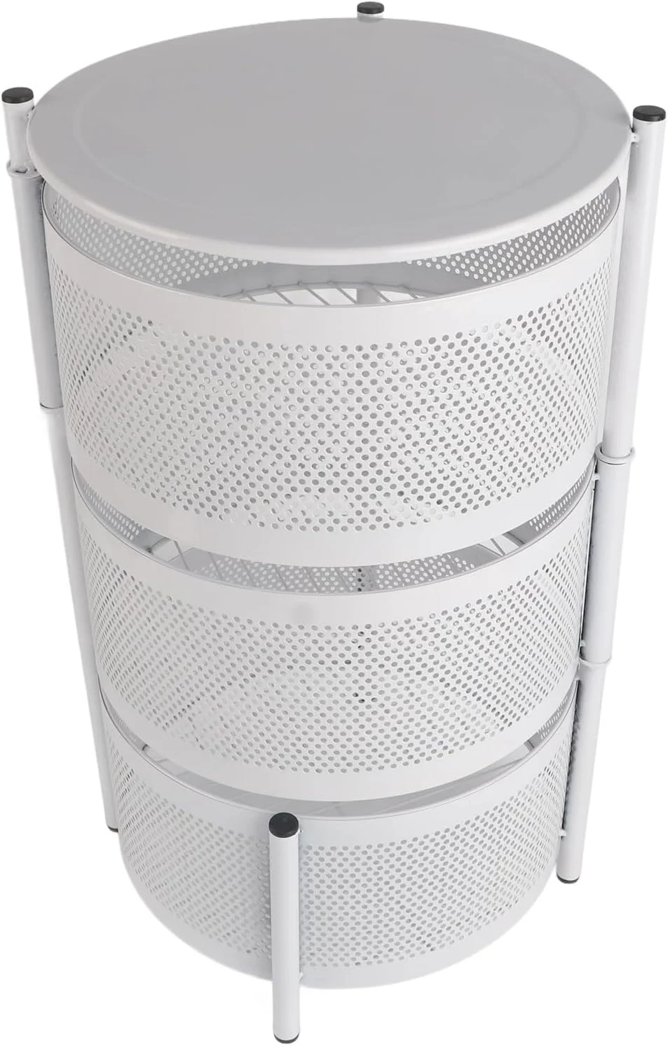 چرخ دستی سبد گردان آشپزخانه با سه طبقه سبد مربعی مشکی برای نگهداری سیب زمینی، پیاز و میوه (سفید سه طبقه گرد)