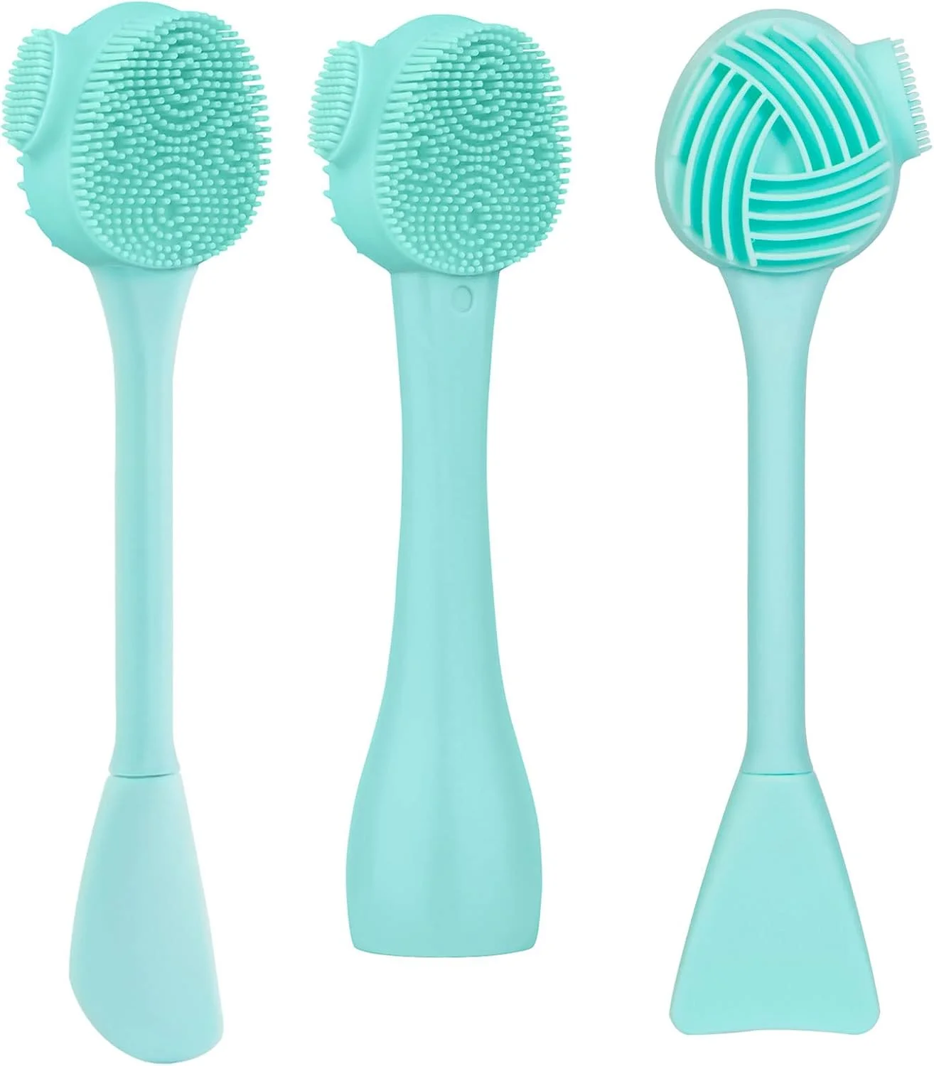 برس پاک کننده صورت سیلیکونی Beomeen، 3 طرح برس صورت، برس اسکراب شستشوی لایه بردار صورت سیلیکونی دو طرفه با کاردک انعطاف پذیر برای مراقبت و ماساژ پوست صورت (سبز)