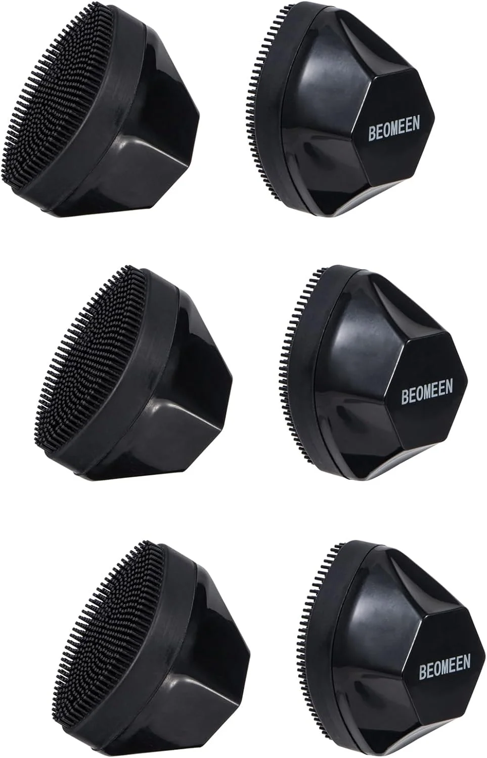 پد سیلیکونی شستشوی صورت Beomeen بسته 6 عددی، برس پاک کننده دستی صورت، برس لایه بردار، برس سرسیاه، موهای نرم برای مراقبت از پوست صورت