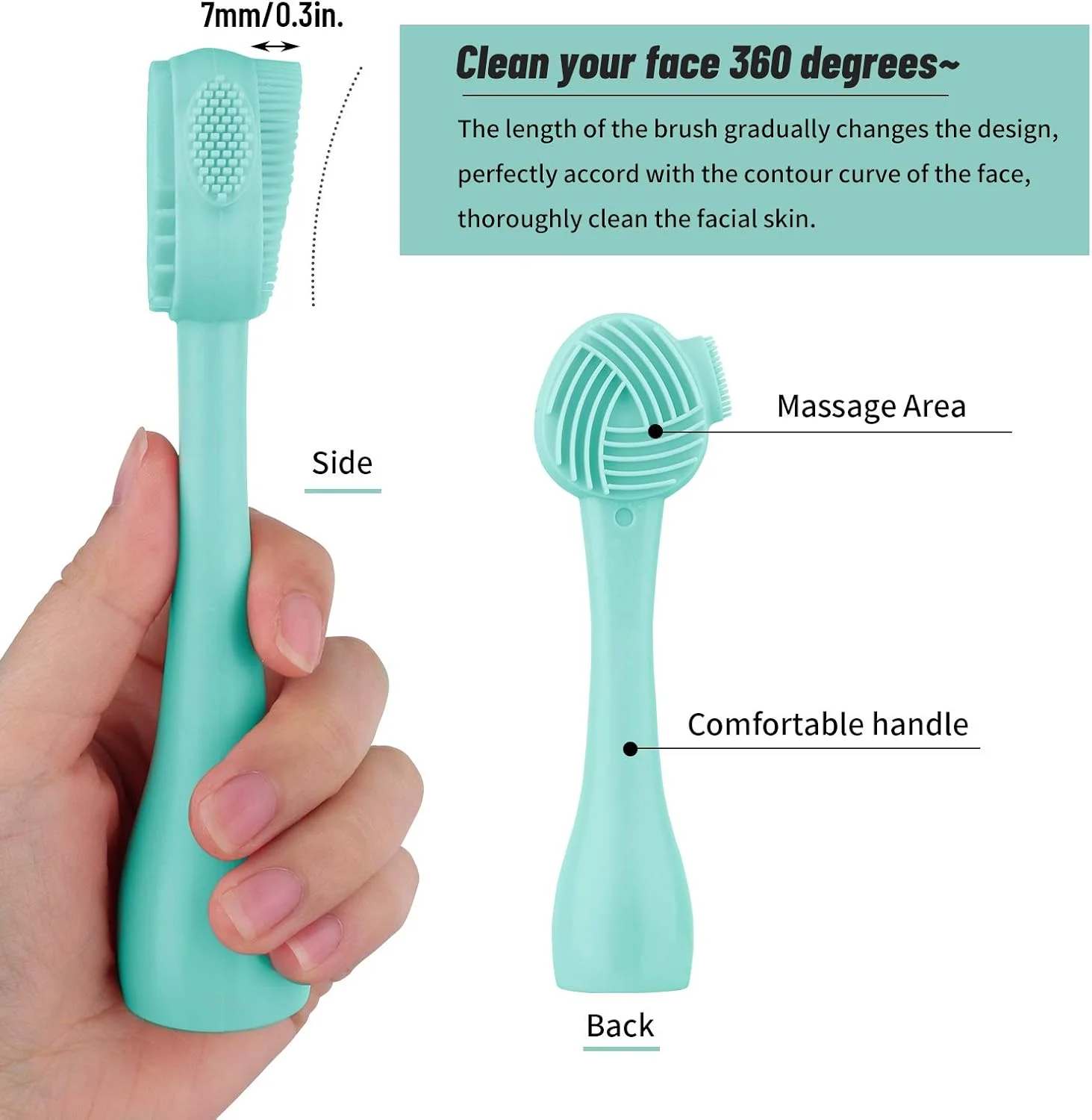برس پاک کننده صورت سیلیکونی Beomeen، 3 طرح برس صورت، برس اسکراب شستشوی لایه بردار صورت سیلیکونی دو طرفه با کاردک انعطاف پذیر برای مراقبت و ماساژ پوست صورت (سبز)
