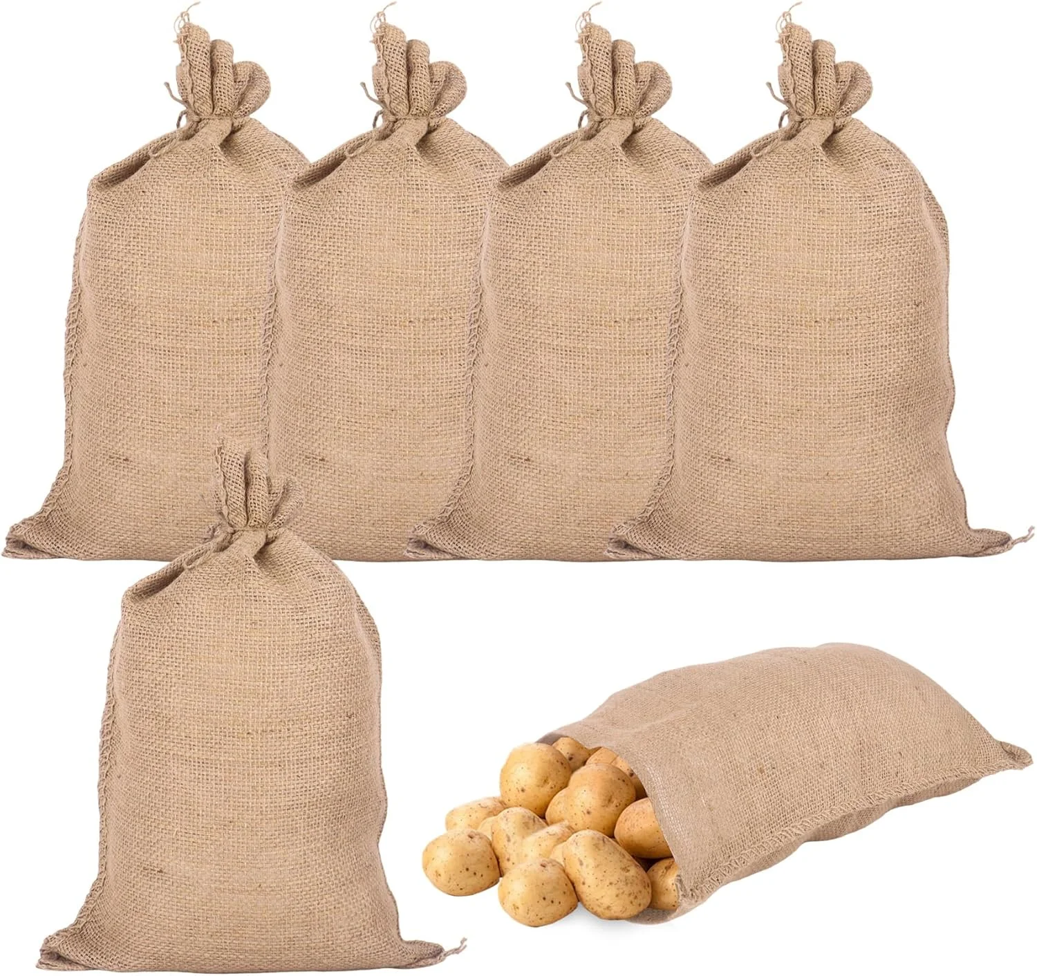 بسته 6 عددی کیسه گونی طبیعی Klmnop با بند کشی، 40x60 سانتی متر، کیسه های سیب زمینی جوت قابل استفاده مجدد با طناب برای سیب زمینی، پیاز، سبزیجات، گیاهان و بسته بندی هدیه بزرگ