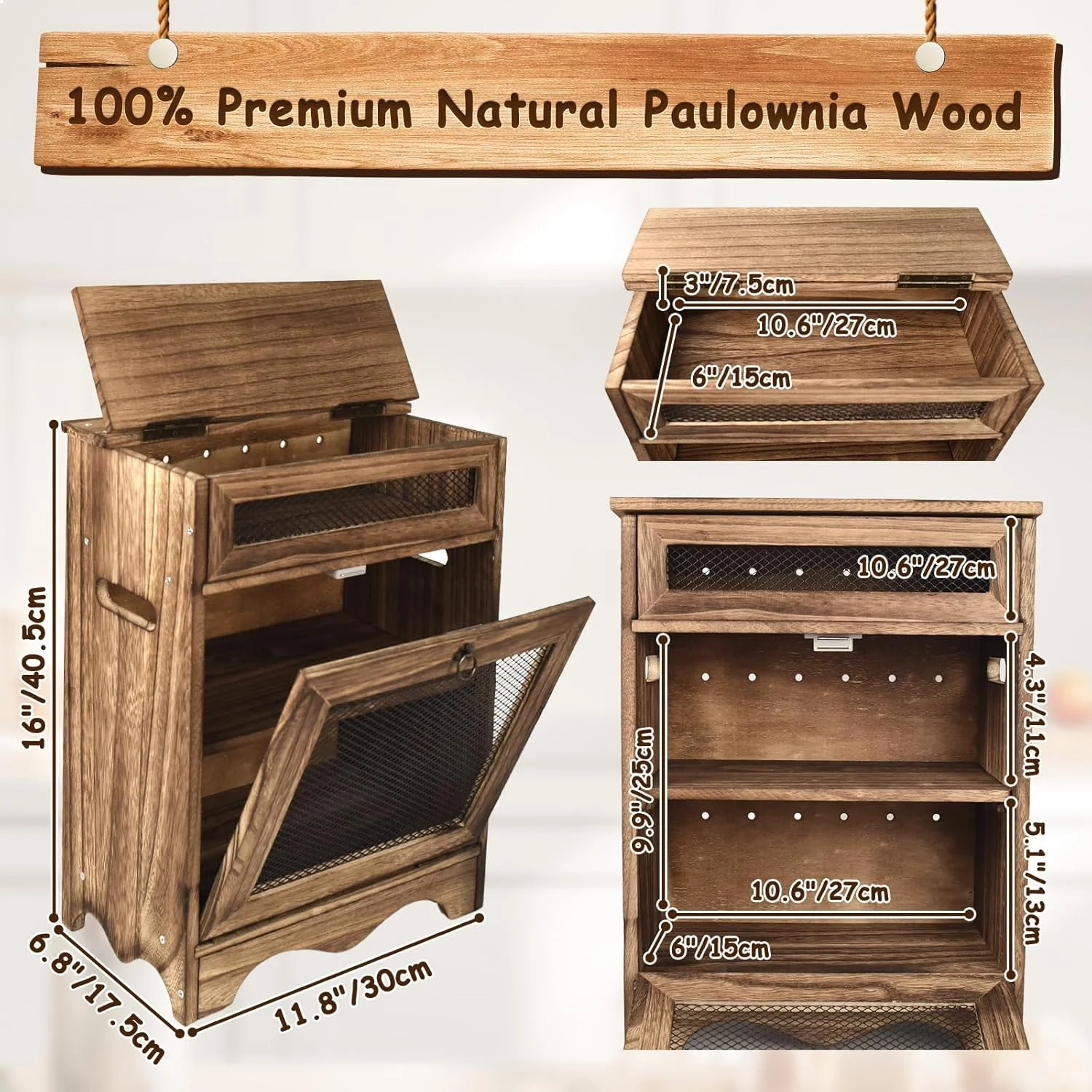 جعبه نگهداری چوبی رومیزی Mounting UP، کابینت رومیزی برای میوه و سبزیجات، جعبه نان چوبی، محل نگهداری سیب زمینی، پیاز و گوجه فرنگی، استیشن قهوه، 30W x 17D x 40H سانتی متر، رنگ روستیک، انگلستان