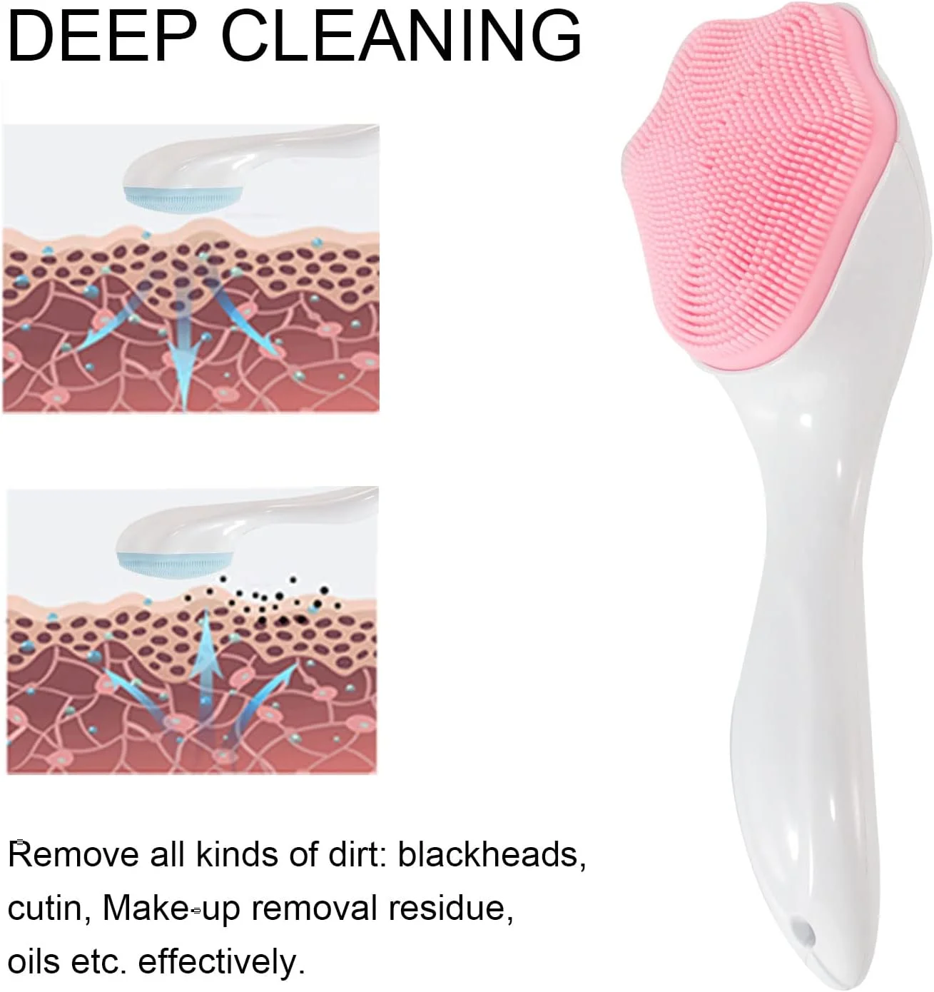 برس اسکراب صورت سیلیکونی Beomeen، بسته 2 عددی برس لایه بردار دستی، برس نرم و ضد آب برای مراقبت از پوست صورت (آبی، صورتی)