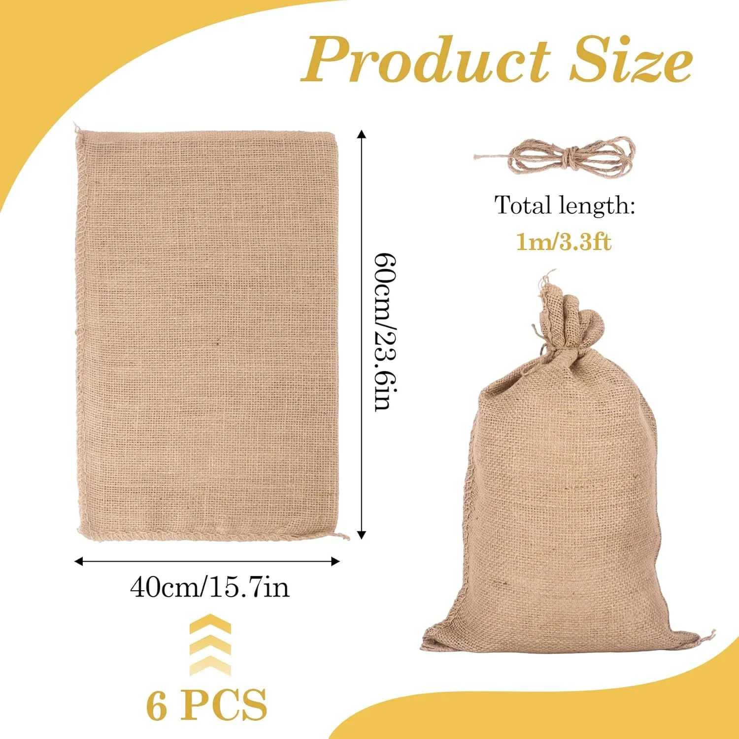 بسته 6 عددی کیسه گونی طبیعی Klmnop با بند کشی، 40x60 سانتی متر، کیسه های سیب زمینی جوت قابل استفاده مجدد با طناب برای سیب زمینی، پیاز، سبزیجات، گیاهان و بسته بندی هدیه بزرگ