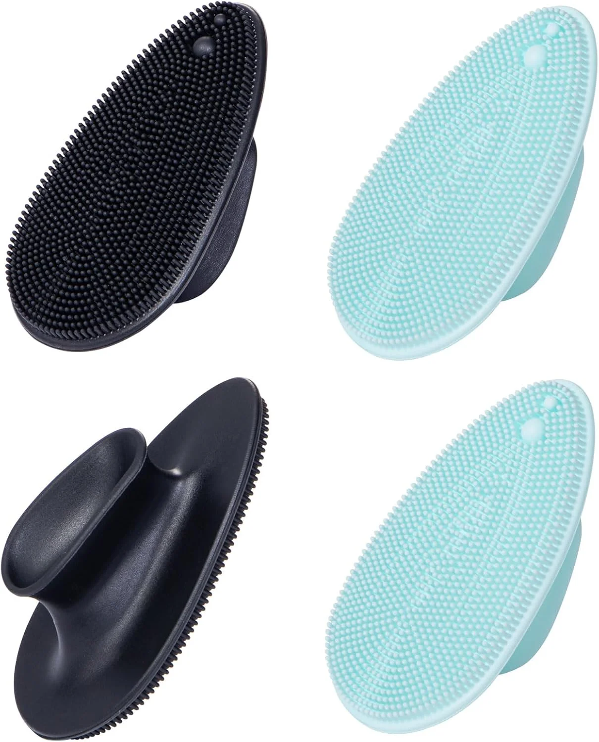 پد سیلیکونی شستشوی صورت Beomeen بسته 4 عددی، برس پاک کننده صورت سیلیکونی نرم، لایه بردار صورت و برس ماساژ، اسکرابر جوش سر سیاه برای مردان و زنان (مشکی + آبی)