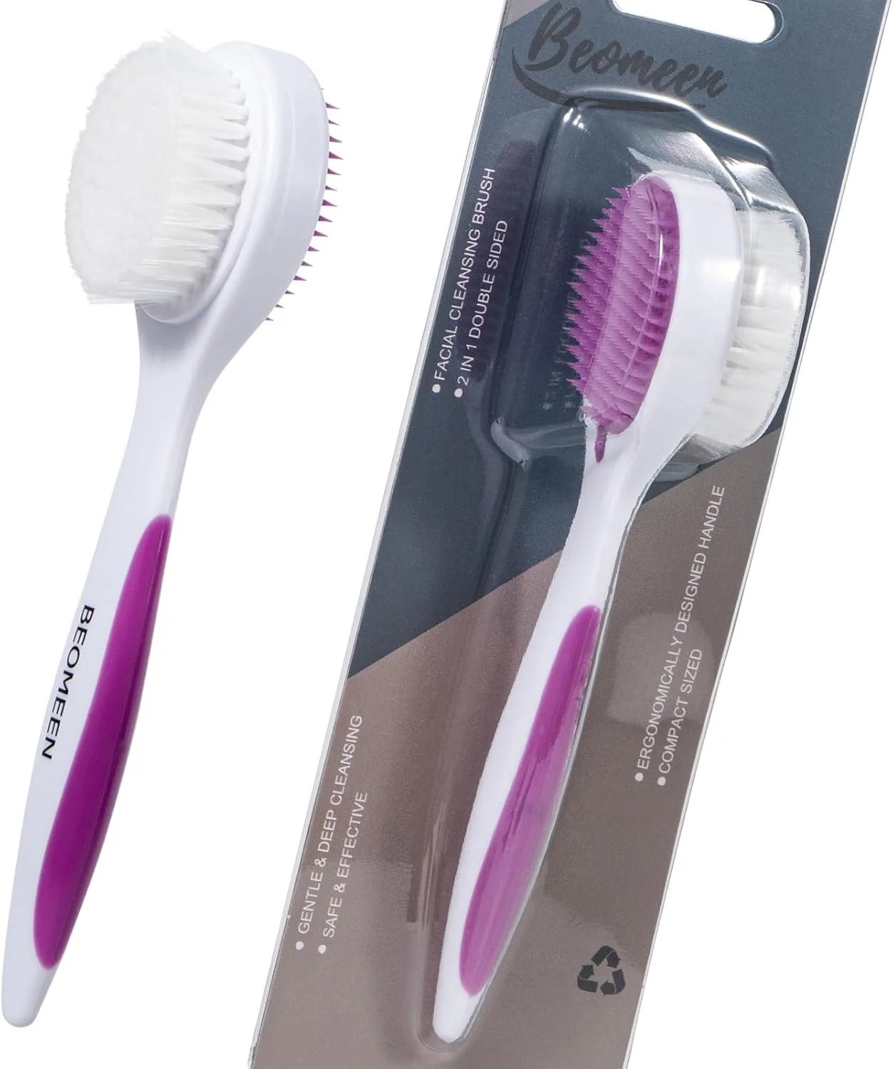 برس پاک کننده صورت سیلیکونی Beomeen، بسته 2 عددی برس پاکسازی صورت دستی، برس لایه بردار دو طرفه برای پاکسازی عمیق، حذف جوش های سرسیاه و آرایش