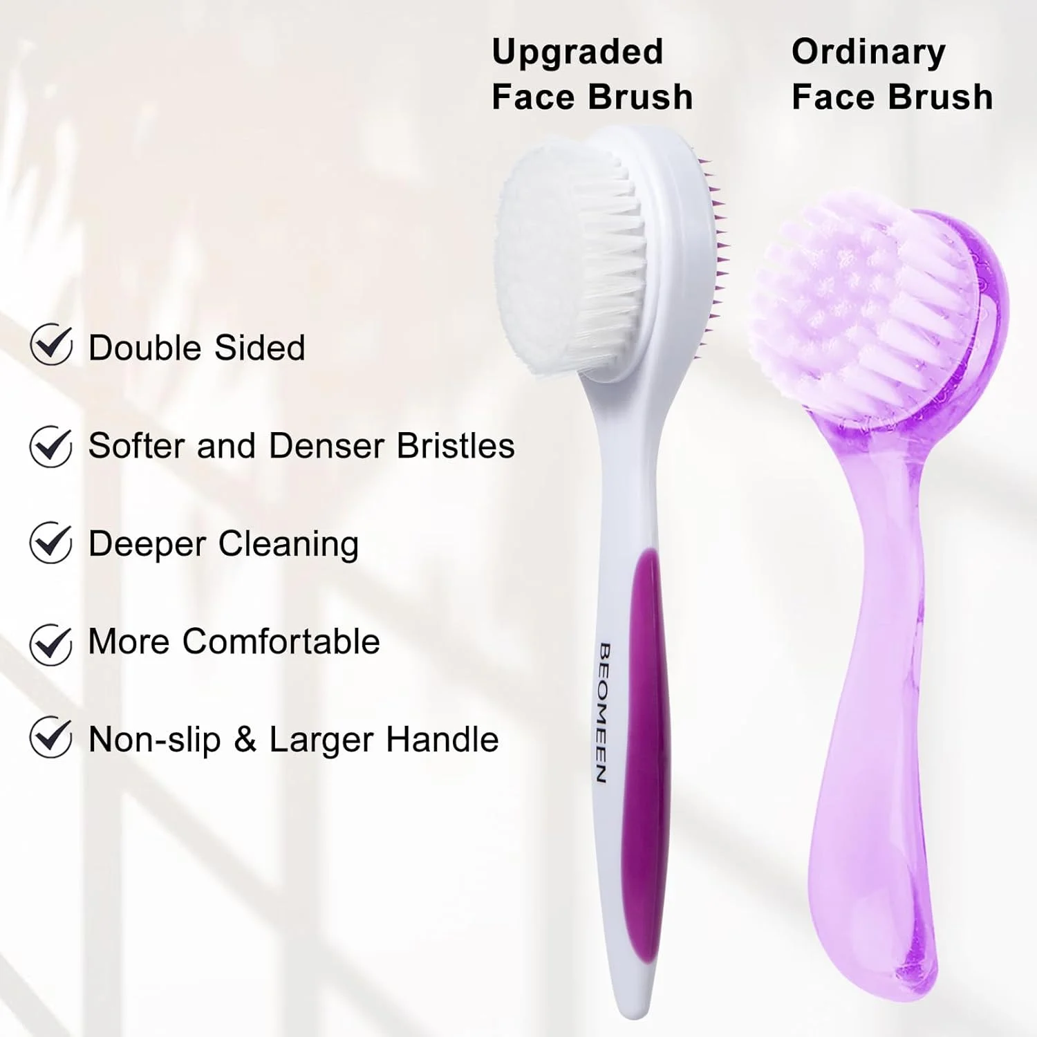 برس پاک کننده صورت سیلیکونی Beomeen، بسته 2 عددی برس پاکسازی صورت دستی، برس لایه بردار دو طرفه برای پاکسازی عمیق، حذف جوش های سرسیاه و آرایش