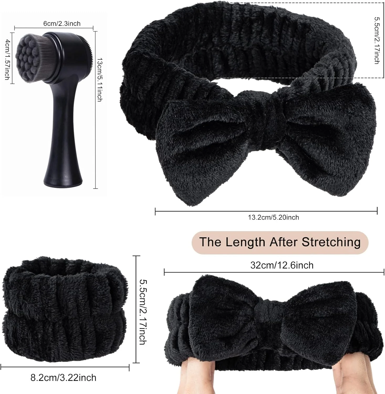 برس پاک کننده صورت Beomeen 2 در 1، برس سیلیکونی دو طرفه برای پاکسازی عمیق منافذ و لایه برداری، به همراه هدبند و مچ بند برای شستشوی صورت، ماساژ و آرایش، ست مشکی