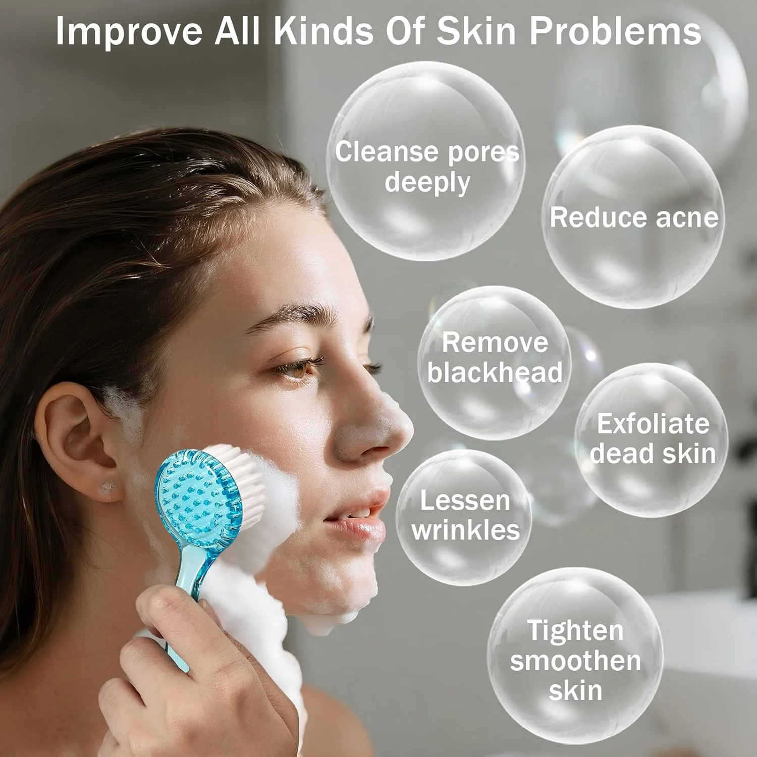 برس پاک کننده صورت 4 عددی Beomeen، برس لایه بردار و اسکراب شستشوی صورت برای مراقبت از پوست و پاک کردن آرایش، آبی