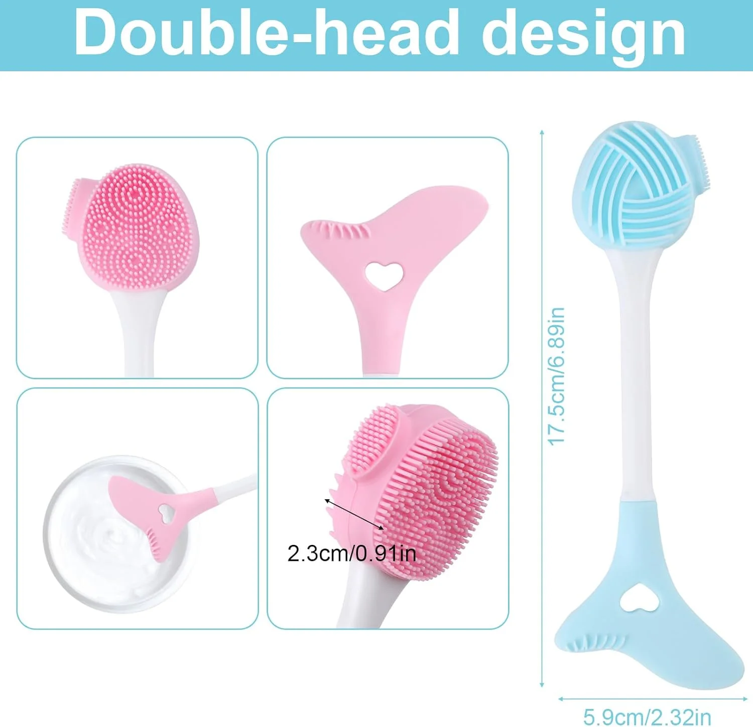 برس پاک کننده صورت سیلیکونی دو طرفه، اسکرابر صورت لایه بردار، برس پاک کننده ماسک منافذ، اسکراب لایه بردار لب برای ماساژ، پاک کننده آرایش و مراقبت از پوست (آبی، صورتی) - 2 عدد