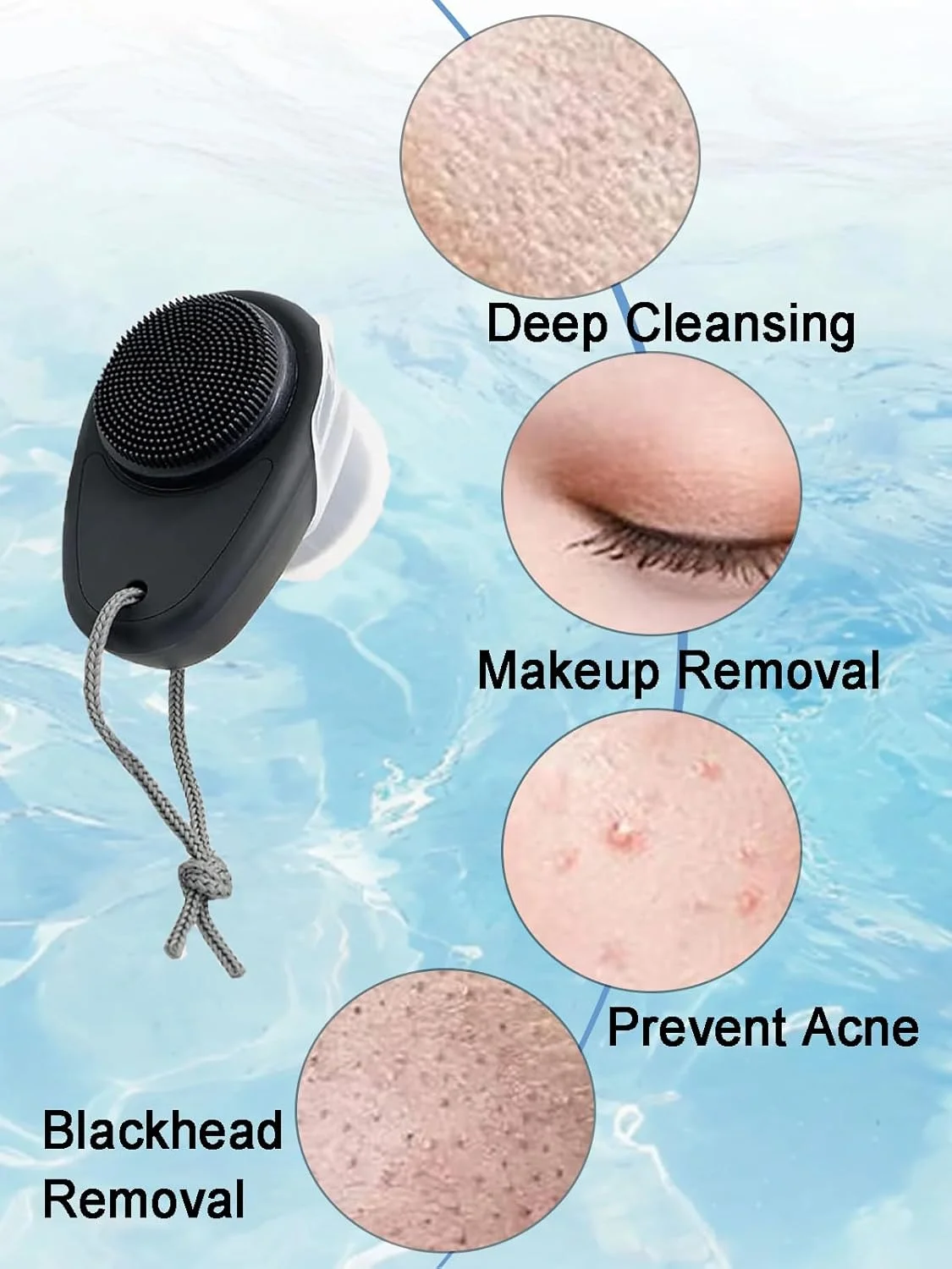 2 عدد برس پاک کننده صورت دو طرفه - موهای برس سیلیکونی و نرم برای پاکسازی عمیق منافذ و لایه برداری، برس های پاک کننده صورت با درب (مشکی)