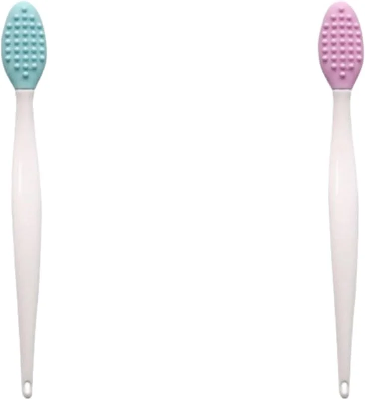 برس های پاک کننده دستی صورت 2 عددی، لایه بردار صورتی آبی دسته بلند سیلیکونی نرم دو طرفه لب، ابزار برای زنان و مردان