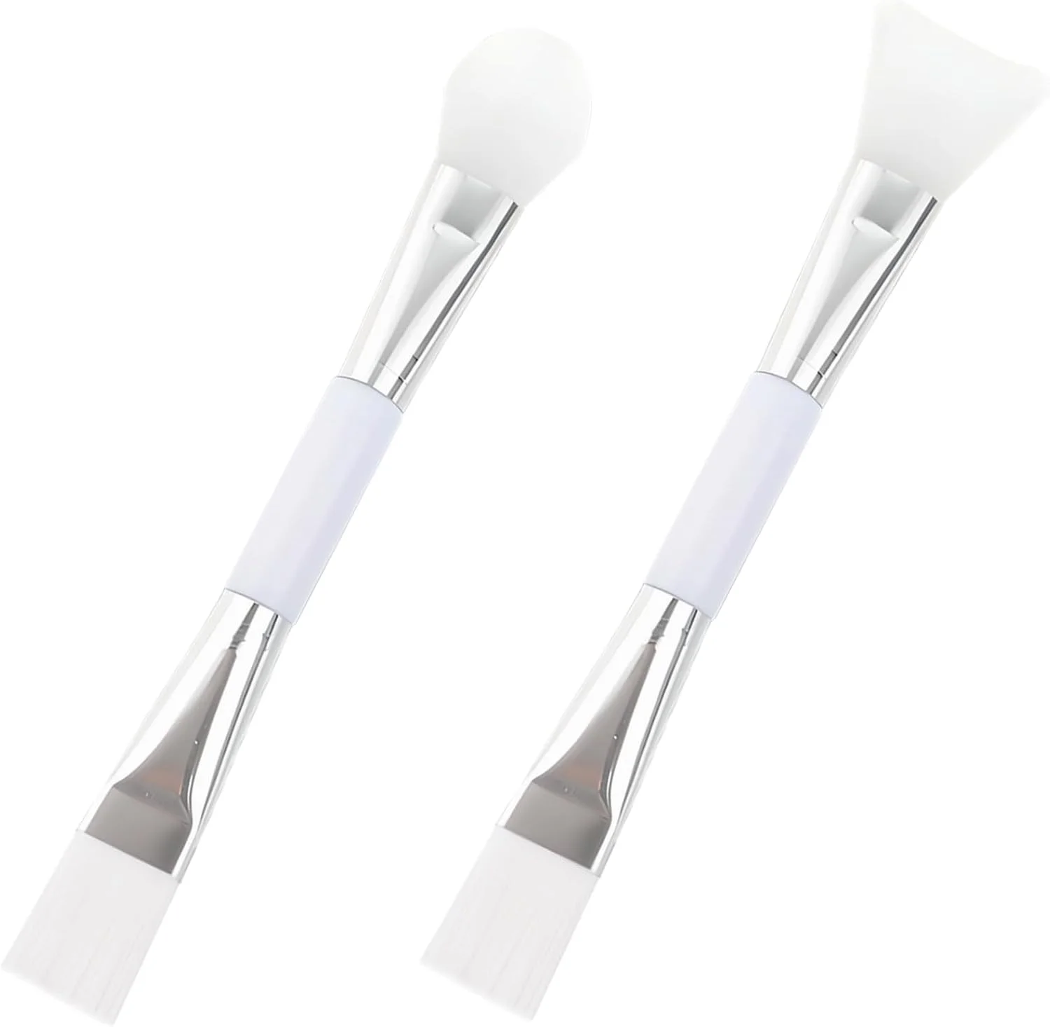 براش اپلیکاتور ماسک صورت رسی 2 عددی - سفید، دو سر - سیلیکونی نرم و مویی برای صورت، مراقبت از پوست، مرطوب کننده و آرایش