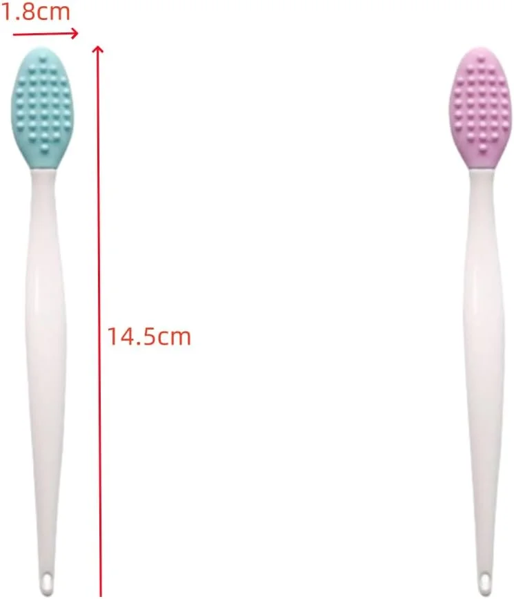 برس های پاک کننده دستی صورت 2 عددی، لایه بردار صورتی آبی دسته بلند سیلیکونی نرم دو طرفه لب، ابزار برای زنان و مردان