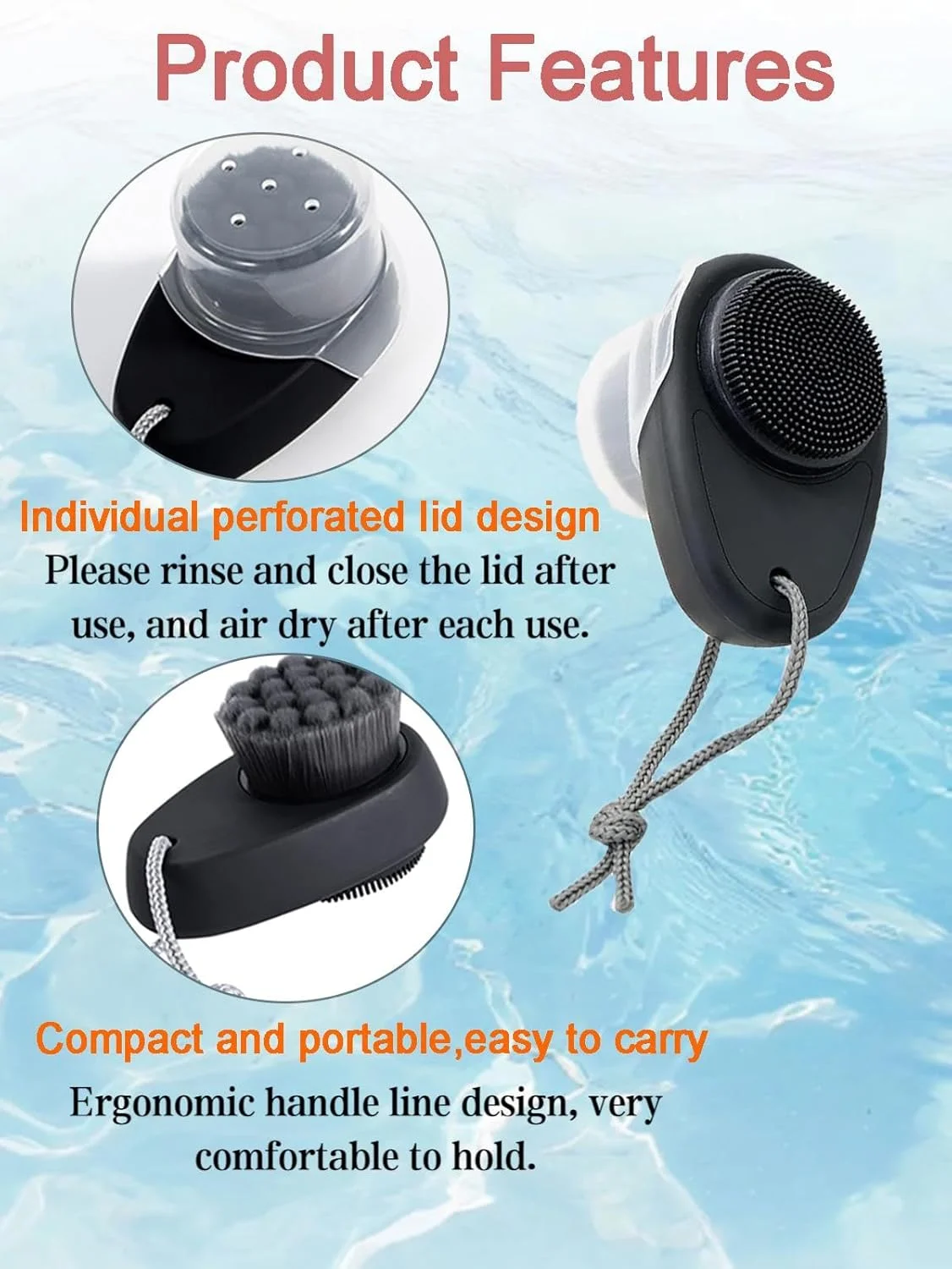 2 عدد برس پاک کننده صورت دو طرفه - موهای برس سیلیکونی و نرم برای پاکسازی عمیق منافذ و لایه برداری، برس های پاک کننده صورت با درب (مشکی)