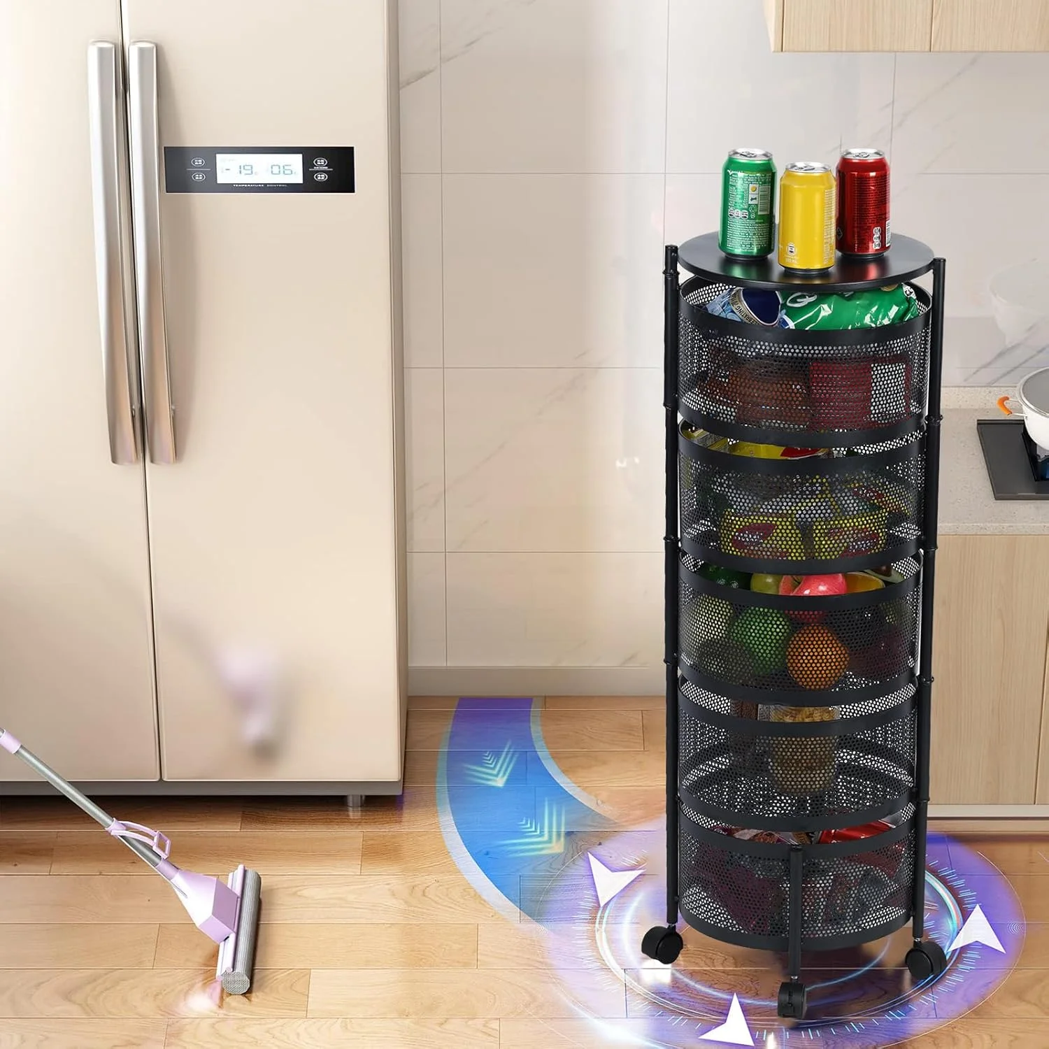 چرخ دستی چرخشی ذخیره سازی Ayyufe - سبد میوه برای آشپزخانه، قفسه ذخیره سازی میوه و سبزیجات برای سیب زمینی و پیاز (5 طبقه)