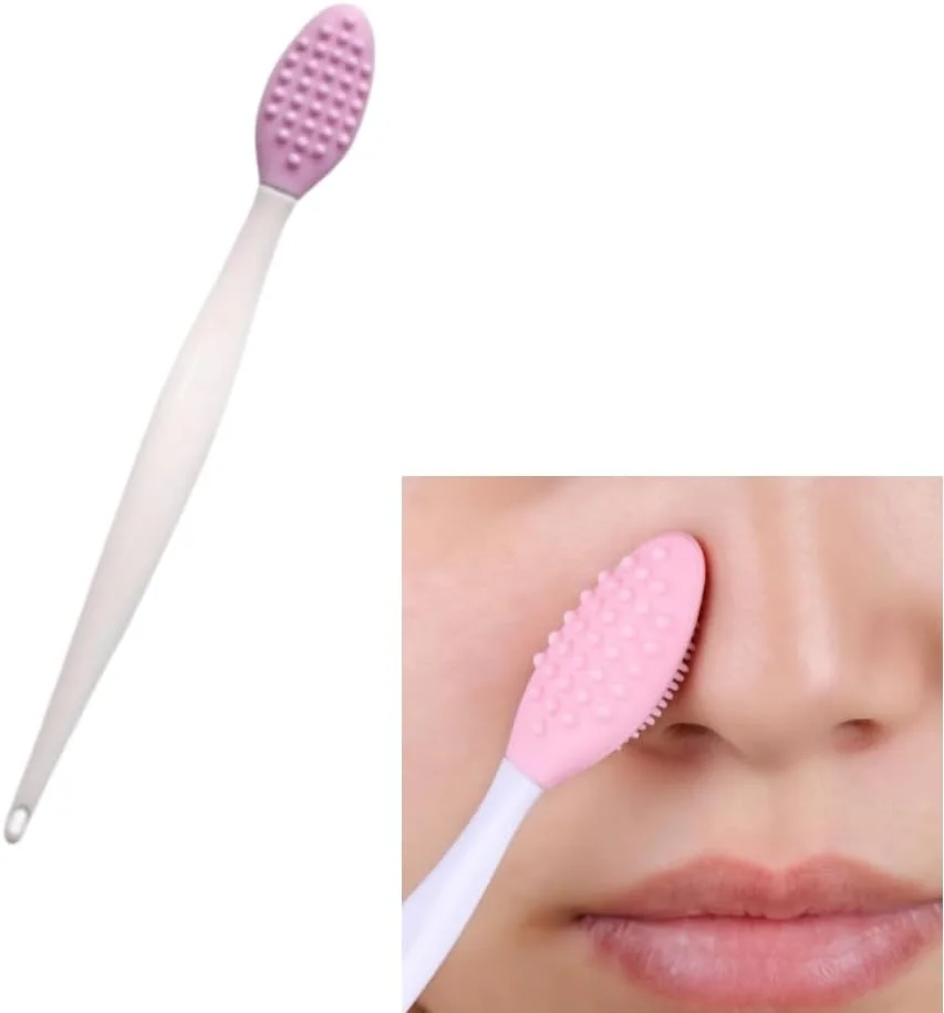 برس های پاک کننده دستی صورت 2 عددی، لایه بردار صورتی آبی دسته بلند سیلیکونی نرم دو طرفه لب، ابزار برای زنان و مردان
