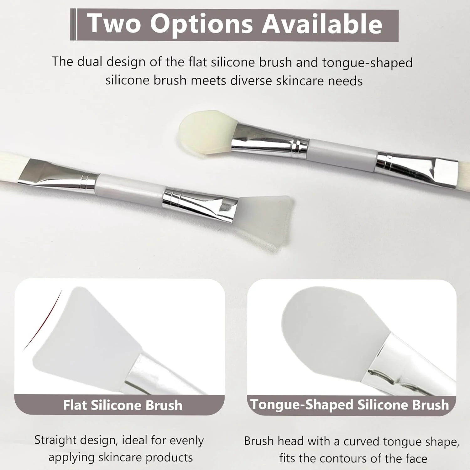 براش اپلیکاتور ماسک صورت رسی 2 عددی - سفید، دو سر - سیلیکونی نرم و مویی برای صورت، مراقبت از پوست، مرطوب کننده و آرایش