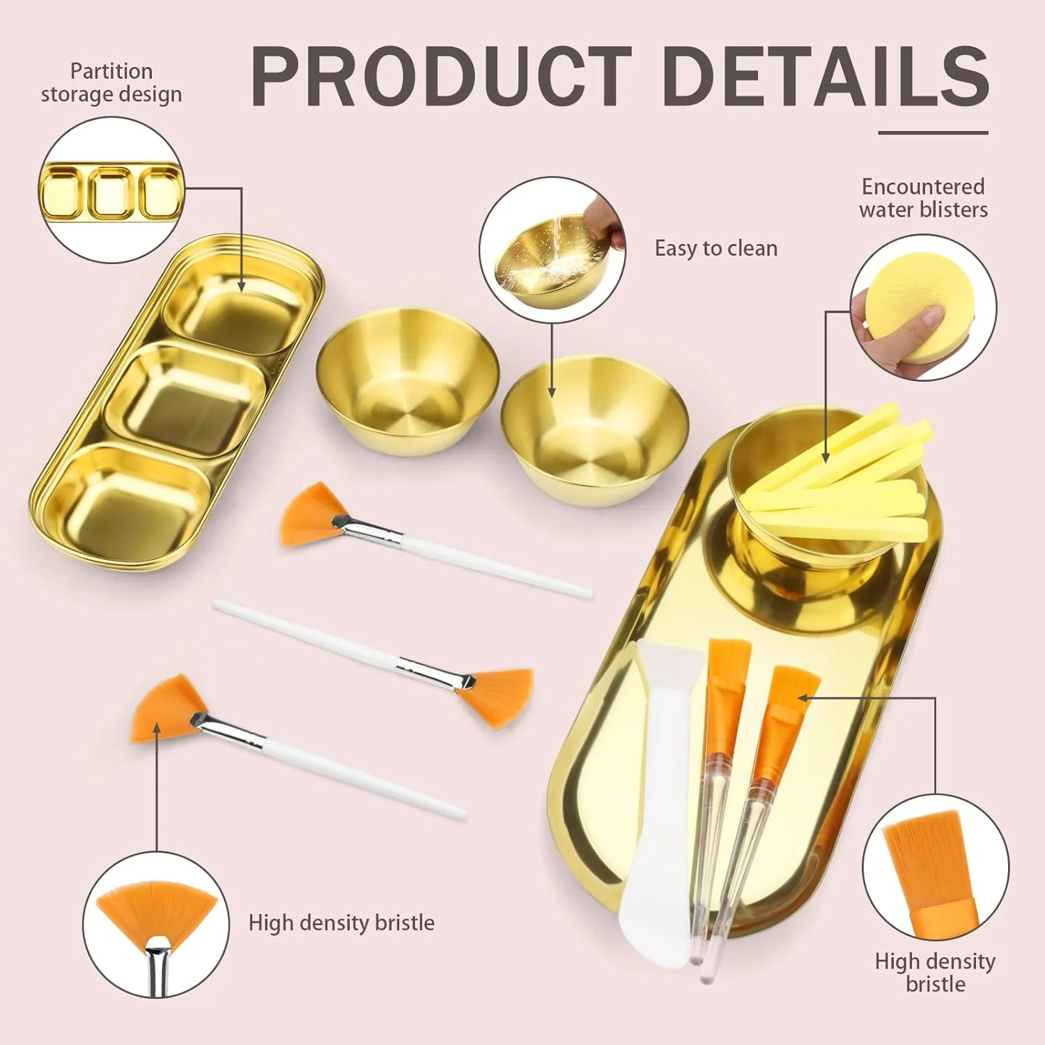 ست 24 تکه کاسه و برس صورت برای لوازم متخصص زیبایی، برس تخت و بادبزنی برای صورت به همراه کاسه‌های مخلوط‌کن، سینی سرو، کاردک و اسفنج فشرده، ابزار اپلیکاتور صورت آرایشی (24 تکه)