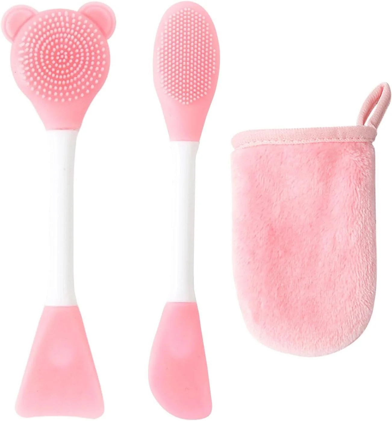 2 عدد براش ماسک دو سر و 1 عدد دستکش شستشوی صورت، براش پاک کننده صورت، لوازم مراقبت از صورت، لوازم جانبی زیبایی.