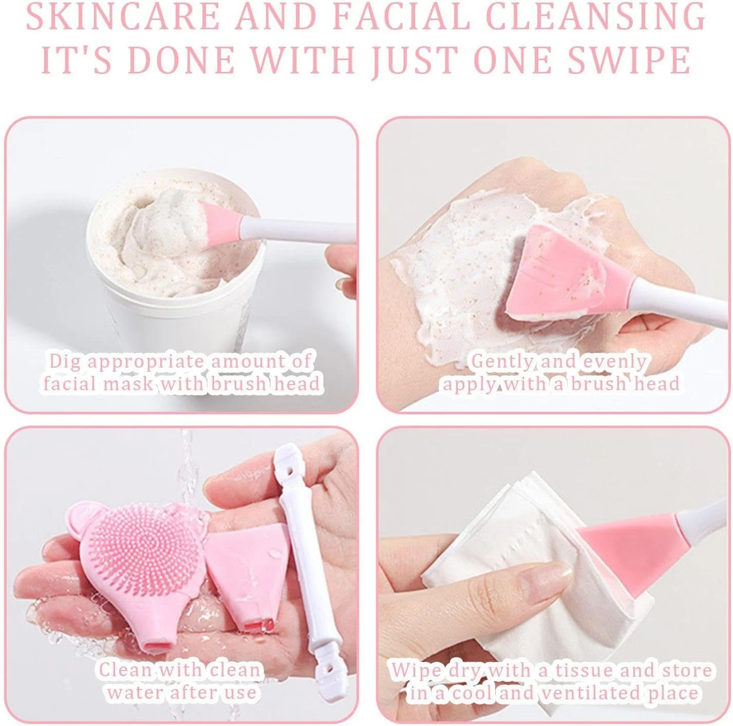 2 عدد براش ماسک دو سر و 1 عدد دستکش شستشوی صورت، براش پاک کننده صورت، لوازم مراقبت از صورت، لوازم جانبی زیبایی.