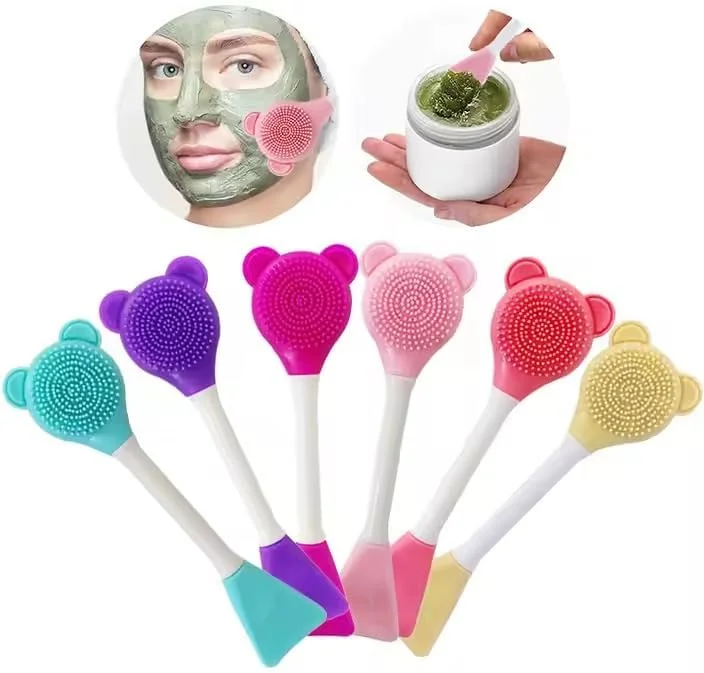 براش ماسک صورت دو سر و قاشق ماسک سیلیکونی، ابزار آرایشی مناسب برای پاکسازی صورت، استفاده در منزل، سالن زیبایی و اسپا - 1 عدد