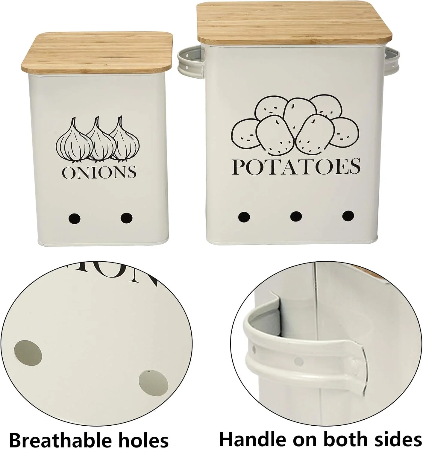 ست ظروف آشپزخانه Xbopetda شامل 2 عدد - سطل نگهداری سیب زمینی و پیاز با سوراخ های تهویه و درب چوبی - سازمان دهنده انبار و نگهدارنده تازه سبزیجات (سفید) ست ظروف آشپزخانه Xbopetda شامل 2 عدد - سطل نگهداری سیب زمینی و پیاز با سوراخ های تهویه و درب چوبی - سازمان دهنده انبار و نگهدارنده تازه سبزیجات (سفید)