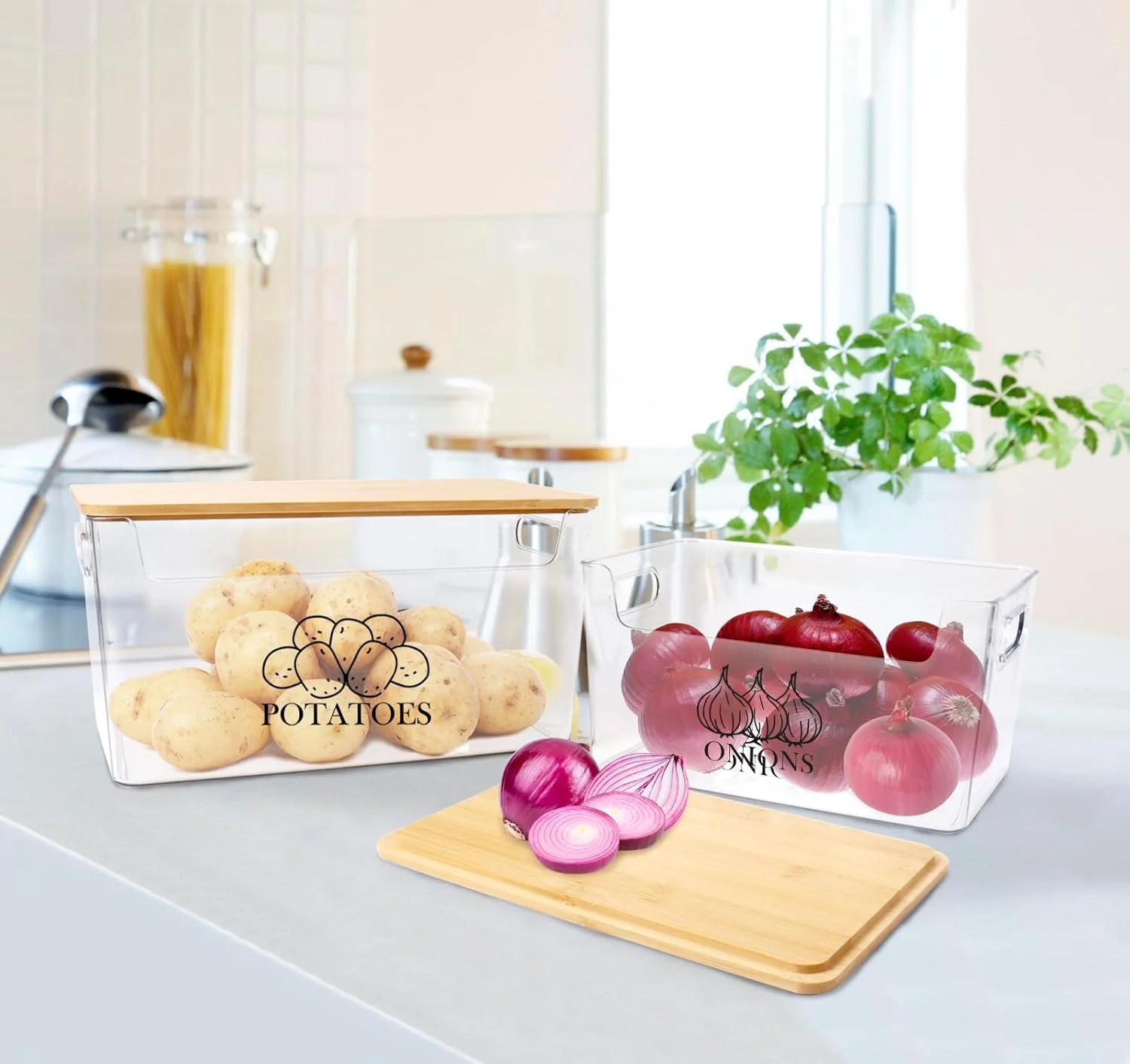 ظرف نگهداری سیب زمینی و پیاز Xbopetda، سطل سیب زمینی با درب بامبو، ظرف شفاف اکریلیک نگهداری سیب زمینی و پیاز، ست 2 عددی قابل چیدن، سازمان دهنده کابینت آشپزخانه برای سیب زمینی و پیاز - شفاف ظرف نگهداری سیب زمینی و پیاز Xbopetda، سطل سیب زمینی با درب بامبو، ظرف شفاف اکریلیک نگهداری سیب زمینی و پیاز، ست 2 عددی قابل چیدن، سازمان دهنده کابینت آشپزخانه برای سیب زمینی و پیاز - شفاف