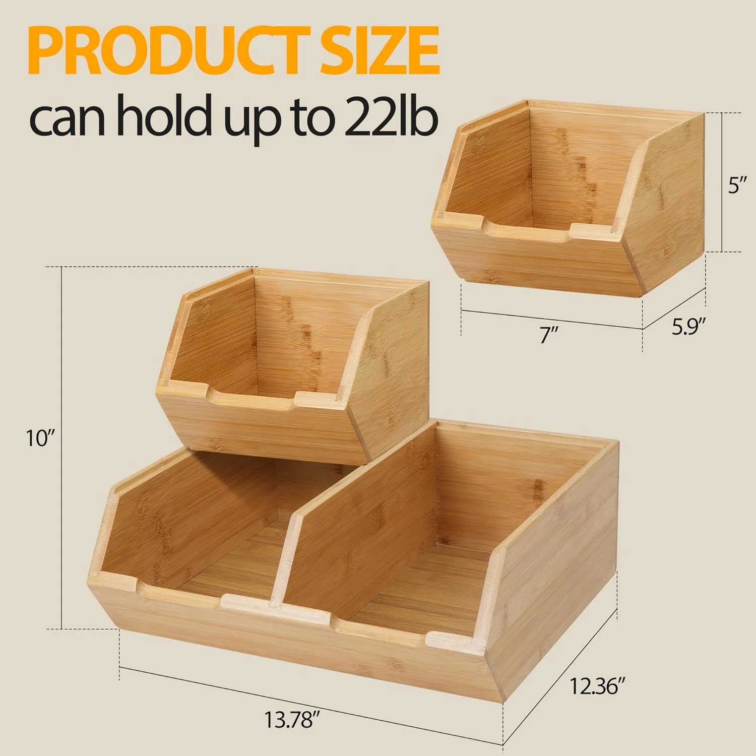 ظروف ذخیره سازی مواد غذایی WRONWA، بسته 3 عددی، ظروف بامبو قابل انباشت برای ذخیره سیب زمینی و پیاز، سازماندهی و دکور آشپزخانه