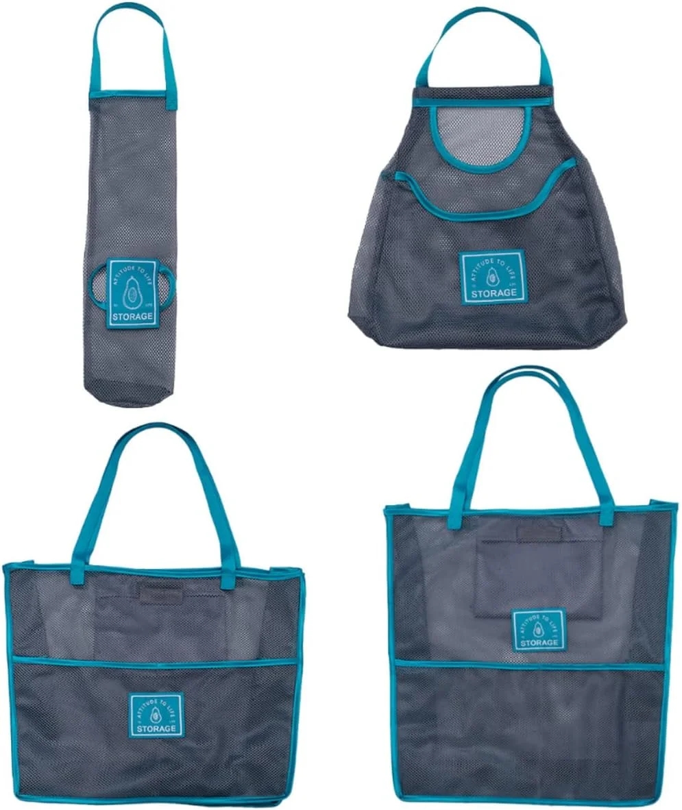 کیسه های توری ذخیره سازی WONDERVY، کیسه توری سبزیجات آویز قابل استفاده مجدد، سبد میوه آویز دیواری قابل شستشو برای کیسه های ذخیره سازی سیر، سیب زمینی و پیاز (4 عدد (A+B+C+D))