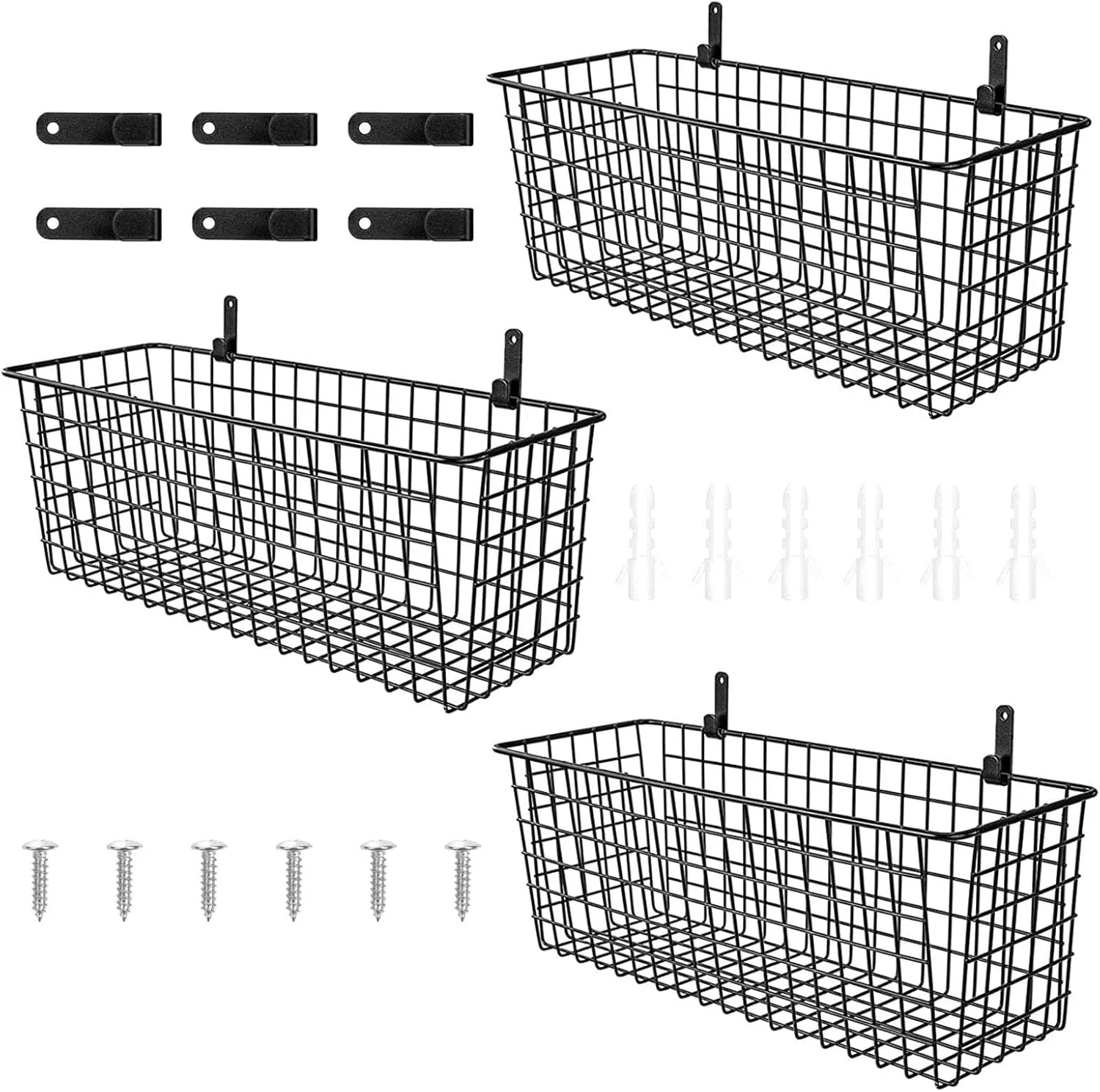 سبدهای سیمی برای نگهداری مواد غذایی - سبدهای میوه دیواری برای نگهداری - بسته 3 عددی سبد دیواری آویز سیمی برای میوه، سبزیجات، سیر، پیاز، سیب زمینی، گوجه فرنگی