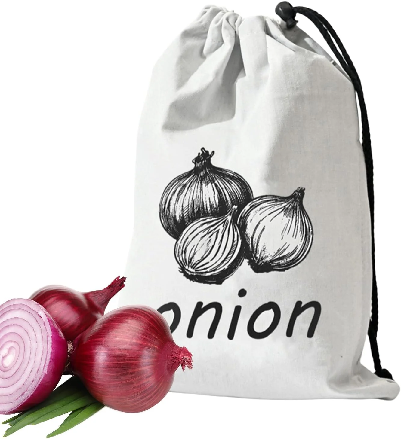 کیسه پیاز، کیسه نگهداری سیب زمینی و پیاز از جنس بوم قابل شستشو | کیسه قابل شستشو و قابل استفاده مجدد با بند کشی، ظرف بزرگ نگهداری مواد غذایی، سطل سبزیجات برای میوه ها، انبار مواد غذایی