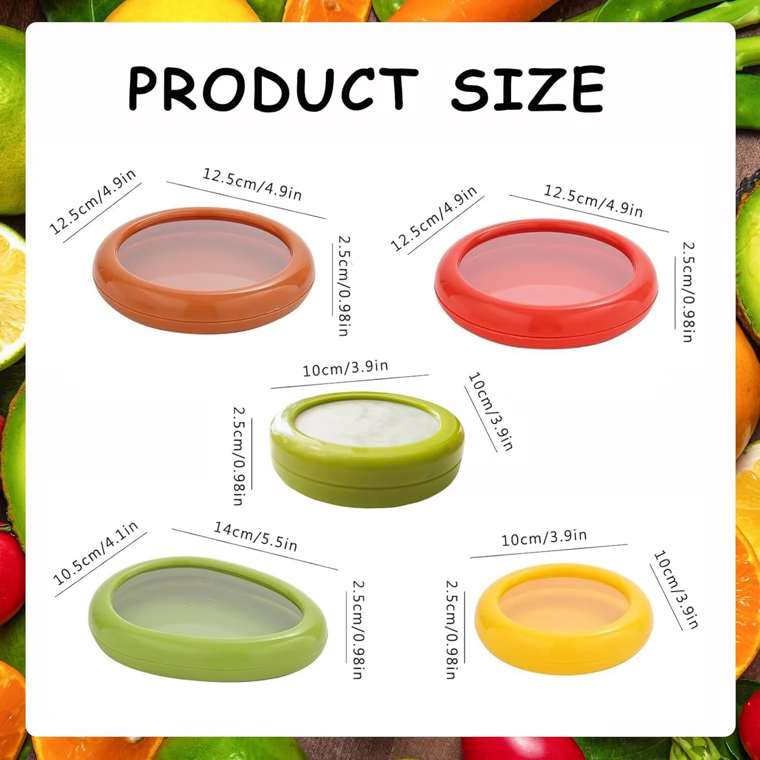 ویزدسیو مجموعه 5 عددی نگهدارنده آووکادو و گوجه فرنگی، 5 عدد ظرف نگهداری قابل استفاده مجدد برای یخچال، جعبه نگهداری ضد اکسیداسیون سیلیکونی میوه و سبزیجات، ایده آل برای سیر، پیاز، لیمو و سیب زمینی
