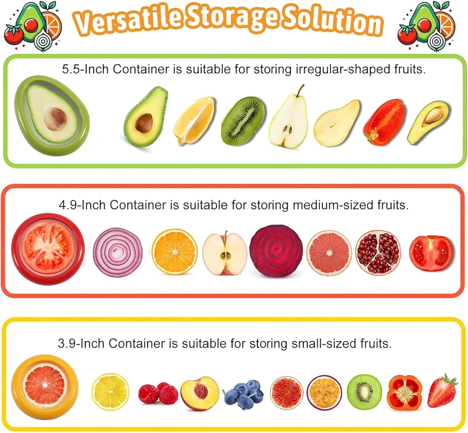 ویزدسیو مجموعه 5 عددی نگهدارنده آووکادو و گوجه فرنگی، 5 عدد ظرف نگهداری قابل استفاده مجدد برای یخچال، جعبه نگهداری ضد اکسیداسیون سیلیکونی میوه و سبزیجات، ایده آل برای سیر، پیاز، لیمو و سیب زمینی