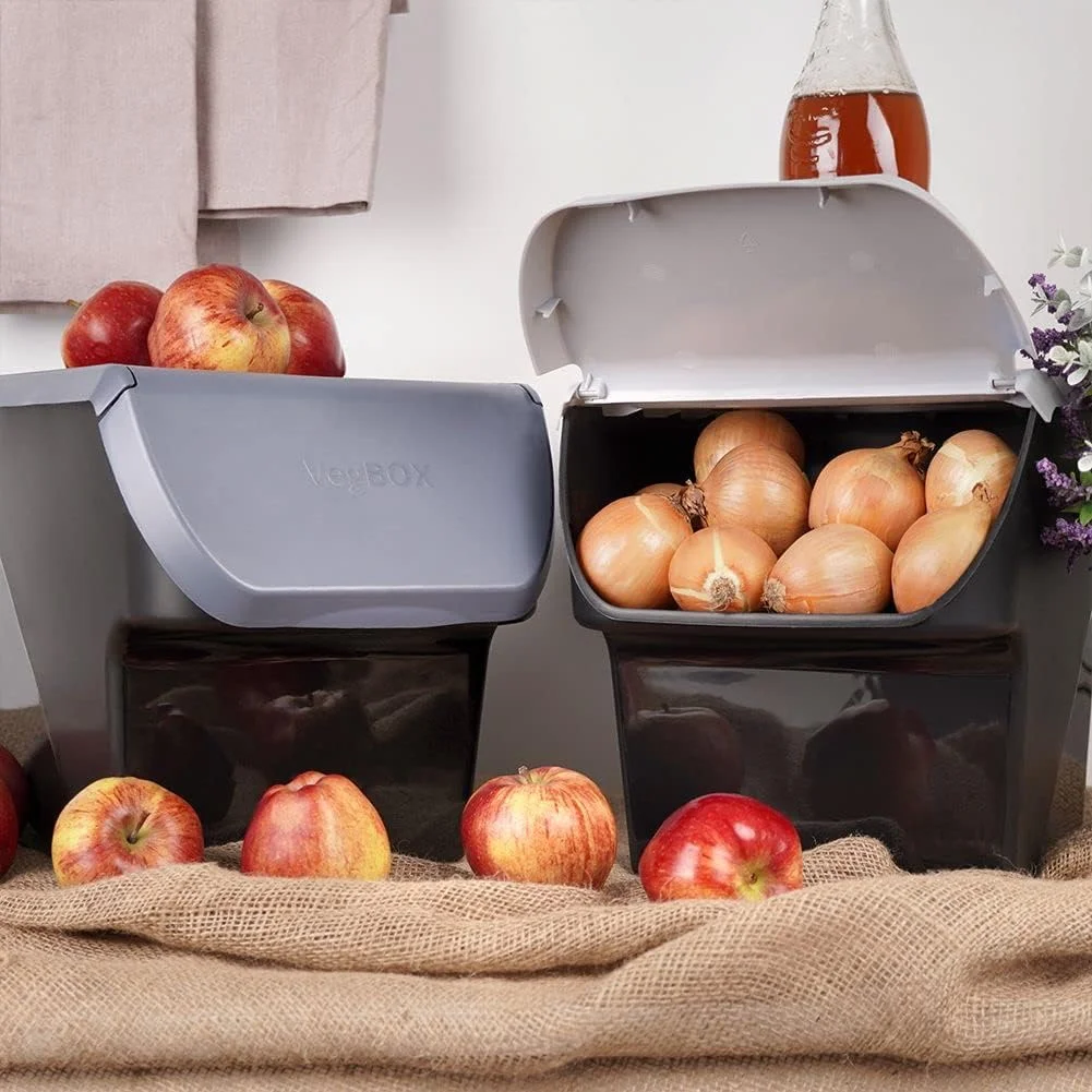 ظرف نگهداری Vilde، ظرف سیب زمینی، ظرف پیاز، ظرف سبزیجات، ظرفیت 13 لیتر، ست 2 عددی، خاکستری، ذغالی