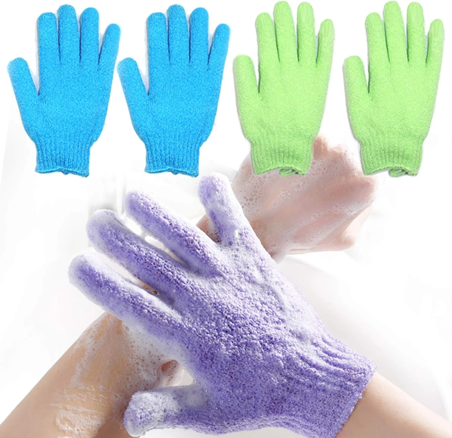 دستکش لایه بردار بدن، 2 جفت دستکش لوفا، دستکش اسکراب حمام، دستکش اسفنجی ماساژ پوست، پاک کننده عمیق پوست مرده، بهبود گردش خون، مناسب برای انواع پوست، آبی و سبز دستکش لایه بردار بدن، 2 جفت دستکش لوفا، دستکش اسکراب حمام، دستکش اسفنجی ماساژ پوست، پاک کننده عمیق پوست مرده، بهبود گردش خون، مناسب برای انواع پوست، آبی و سبز