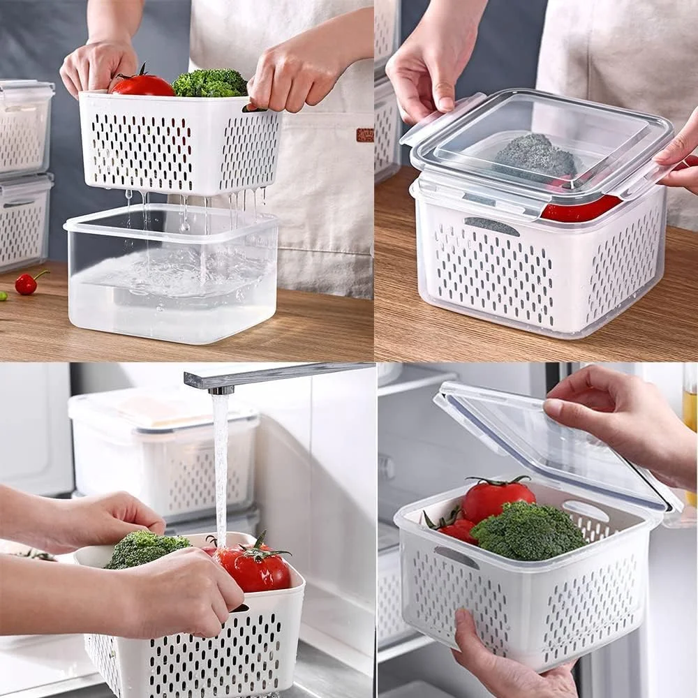 مجموعه 5 عددی ظروف نگهداری میوه و سبزیجات برای یخچال، ظروف نگهدارنده توت با درب های ضد نشت، نگهدارنده پیاز، نگهدارنده گوجه فرنگی، نگهدارنده لیمو، نگهدارنده آووکادو، ظروف نگهدارنده مواد غذایی تازه