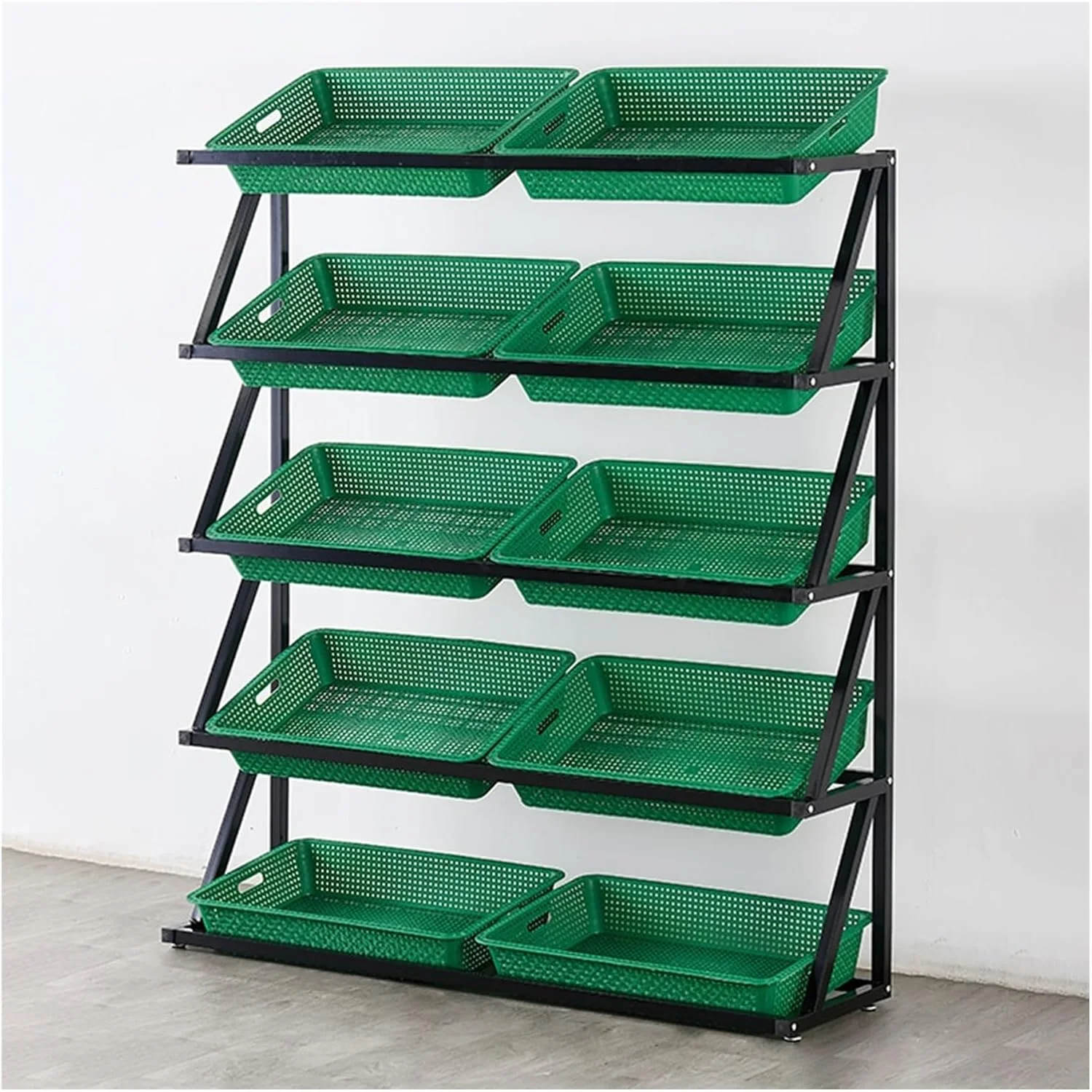 5 Tier Fruit Vegetable Basket Storage, Commercial Large Snack Rack for Supermarket/Pantry/Retail Store/Market, Kitchen Potato Onion Produce Organizer Shelf(Green)