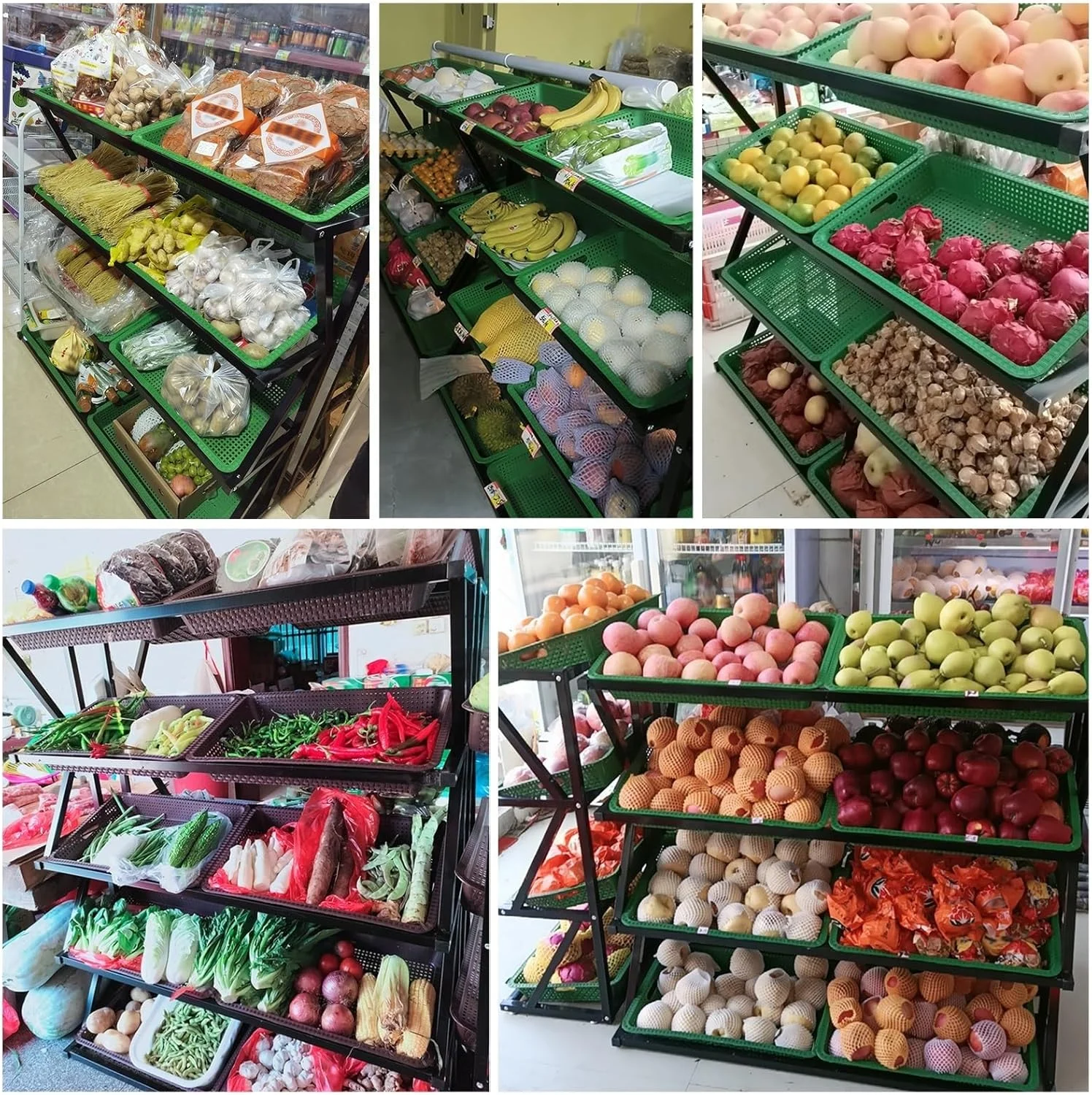 5 Tier Fruit Vegetable Basket Storage, Commercial Large Snack Rack for Supermarket/Pantry/Retail Store/Market, Kitchen Potato Onion Produce Organizer Shelf(Green) 5 Tier Fruit Vegetable Basket Storage, Commercial Large Snack Rack for Supermarket/Pantry/Retail Store/Market, Kitchen Potato Onion Produce Organizer Shelf(Green)