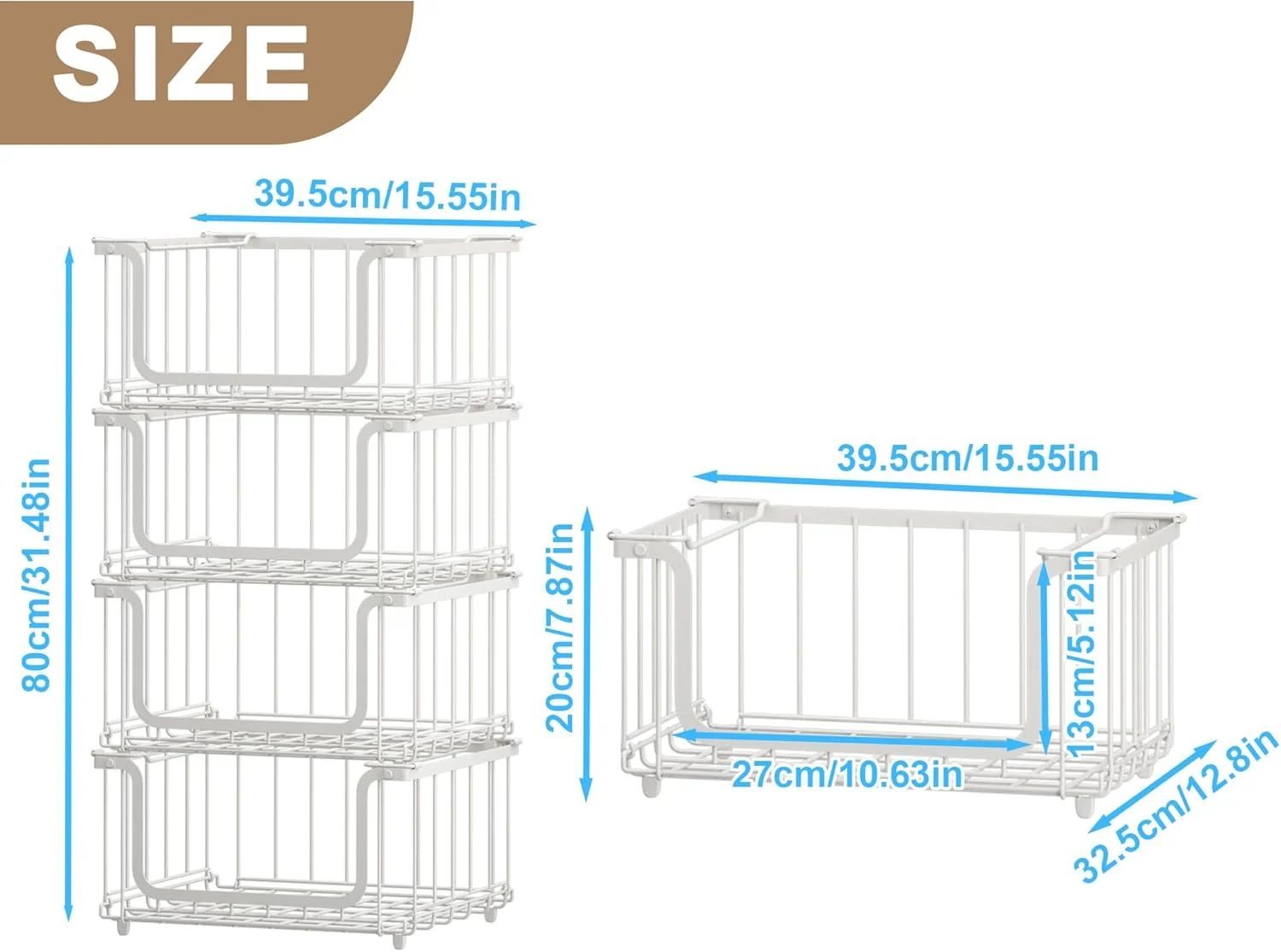 سبد میوه سیمی قابل انباشت UMDONX برای آشپزخانه، بسته 4 عددی مشکی - سطل های ذخیره سازی سبزیجات، سیب زمینی، پیاز برای انبار، سازمان دهنده محصولات روی میز