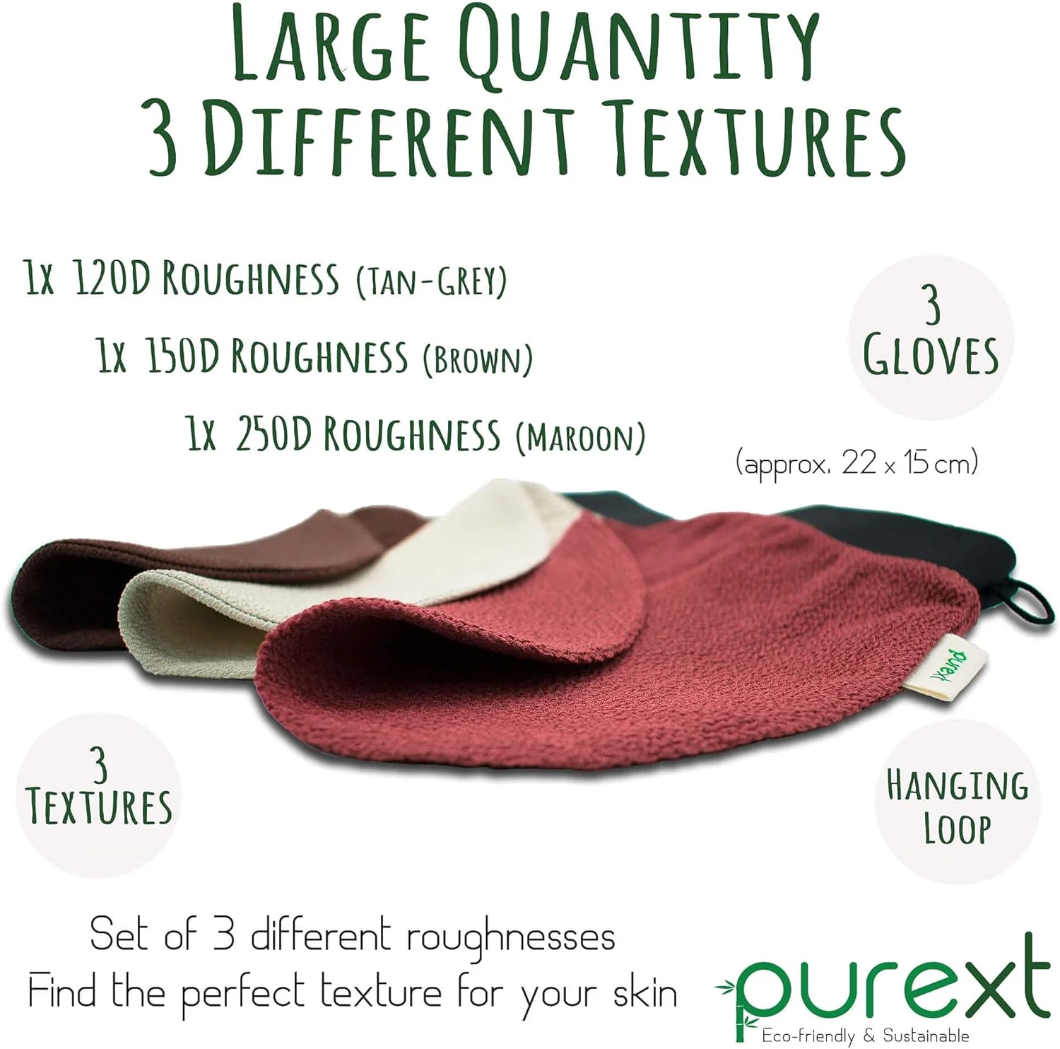 دستکش های لایه بردار PureXT 3 - کیسه حمام لایه بردار بدن - دستکش های لایه بردار برای پاک کردن برنزه کننده مصنوعی (مخلوط) دستکش های لایه بردار PureXT 3 - کیسه حمام لایه بردار بدن - دستکش های لایه بردار برای پاک کردن برنزه کننده مصنوعی (مخلوط)