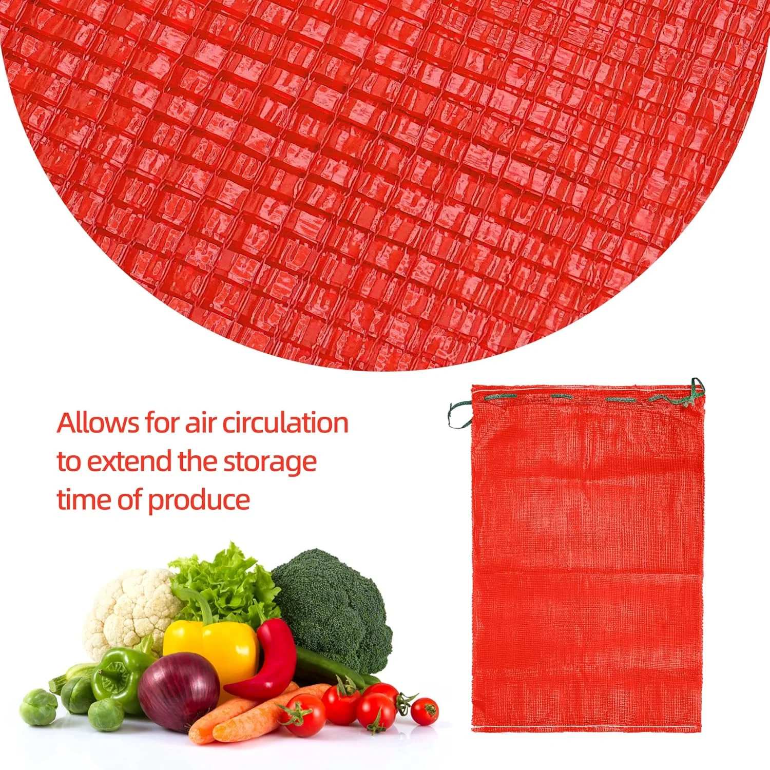 یوکندی 10 عدد کیسه پیاز توری 60x90 سانتی‌متری، کیسه‌های نگهداری سبزیجات قابل استفاده مجدد و تنفس‌پذیر با بند کشی برای نگهداری سیب زمینی، پیاز، مرکبات و محصولات باغی (10 عدد، 60x90 سانتی‌متر)