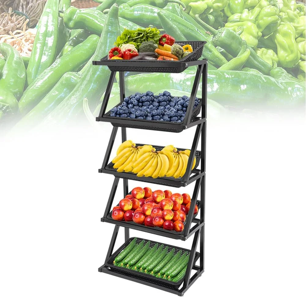 قفسه نمایشگاهی فروشگاهی TVQL، سبد ذخیره سازی تنقلات با ظرفیت بزرگ برای انبار/فروشگاه/بازار، سازمان دهنده سیب زمینی و پیاز آشپزخانه