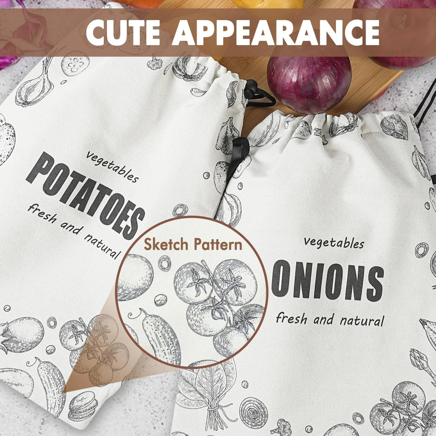 کیسه نگهداری سیب زمینی و پیاز TOGETRUE، کیسه نگهداری پیاز و سیب زمینی بوم قابل شستشو، نگهدارنده سیر، پیاز و سیب زمینی با بند کشی و زیپ جانبی برای انبار، آشپزخانه، یخچال (کیسه سیب زمینی و پیاز)
