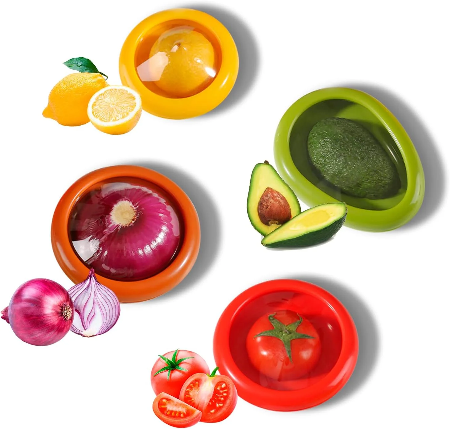 جعبه نگهداری میوه و سبزیجات سیلیکونی TOWODE، نگهدارنده و جای گوجه فرنگی - مجموعه 4 عددی ظروف نگهداری کشسان قابل استفاده مجدد برای یخچال - ایده آل برای سیر، پیاز، لیمو و سیب زمینی